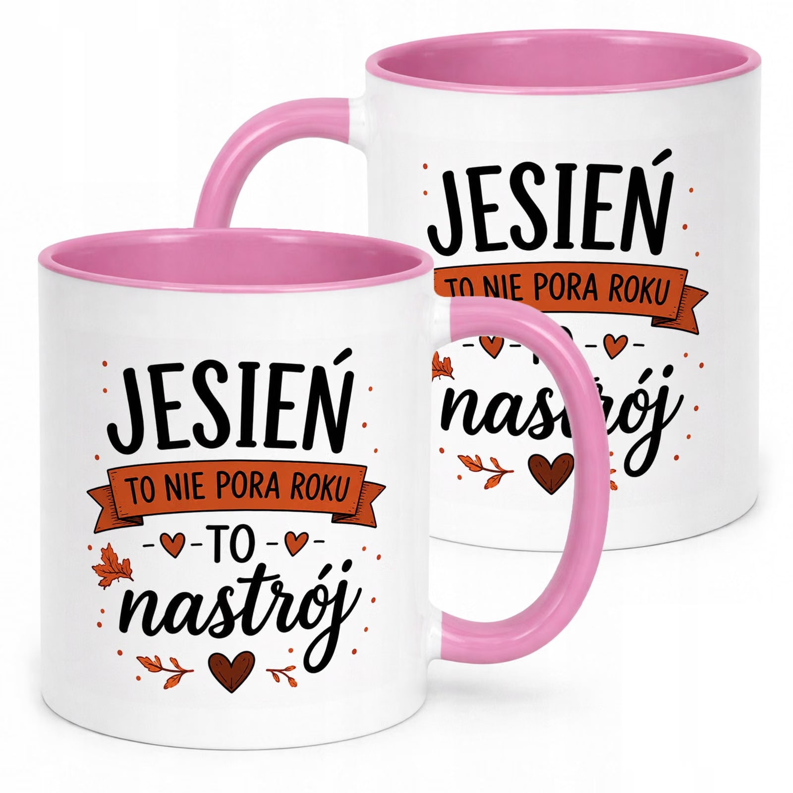 Różowy Kubek z nadrukiem Jesienny Jesień to nie pora roku to nastrój