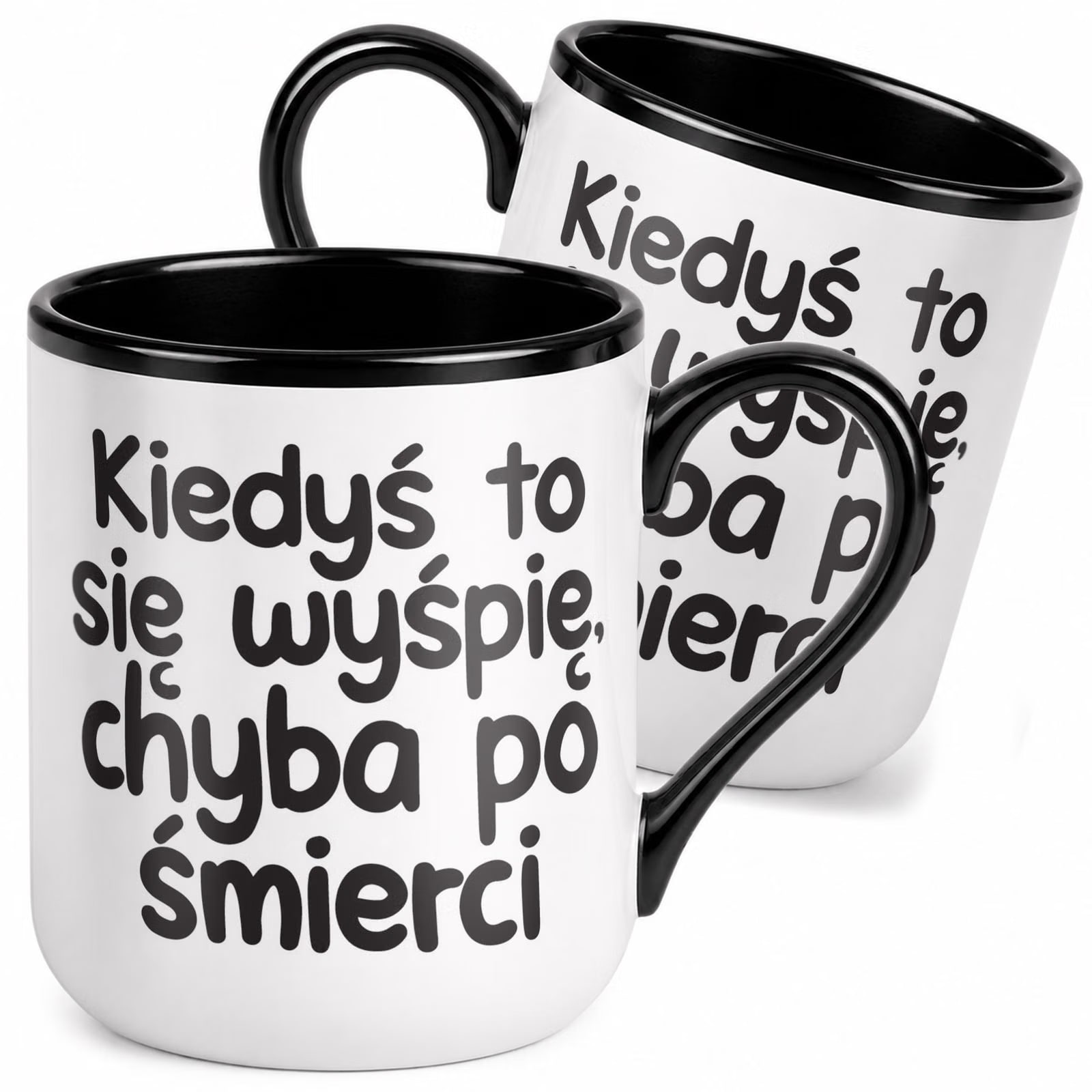 Kubek z nadrukiem Premium Czarny Kiedyś Się Wyśpię Upominek Prezent