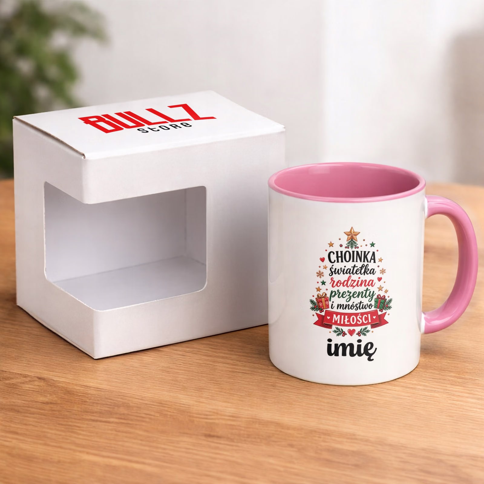 Kubek Różowy Personalizowany z Nadrukiem Boże Narodzenie Święta Prezent