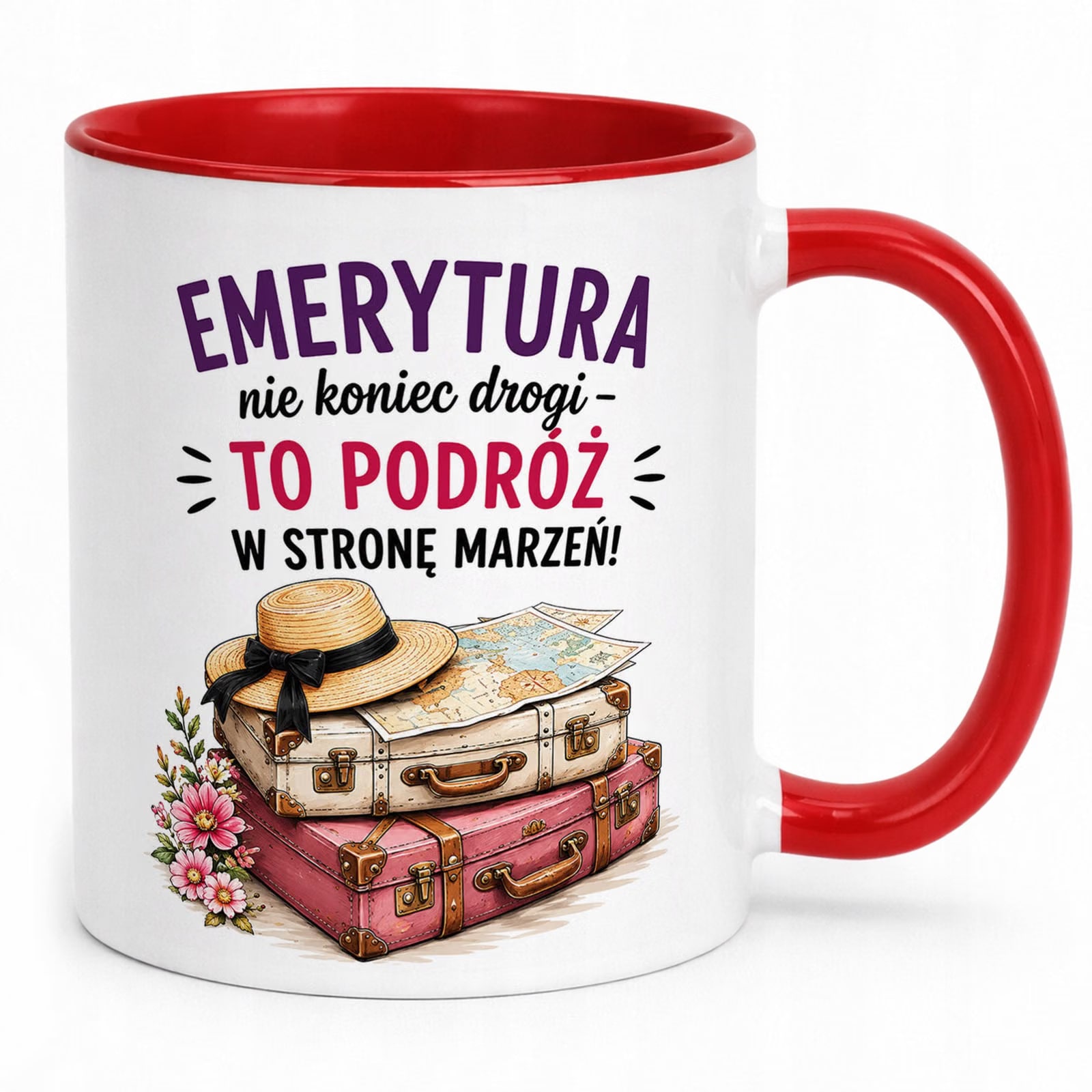 Kubek Czerwony z nadrukiem Emerytura Dla Emerytki Upominek Prezent