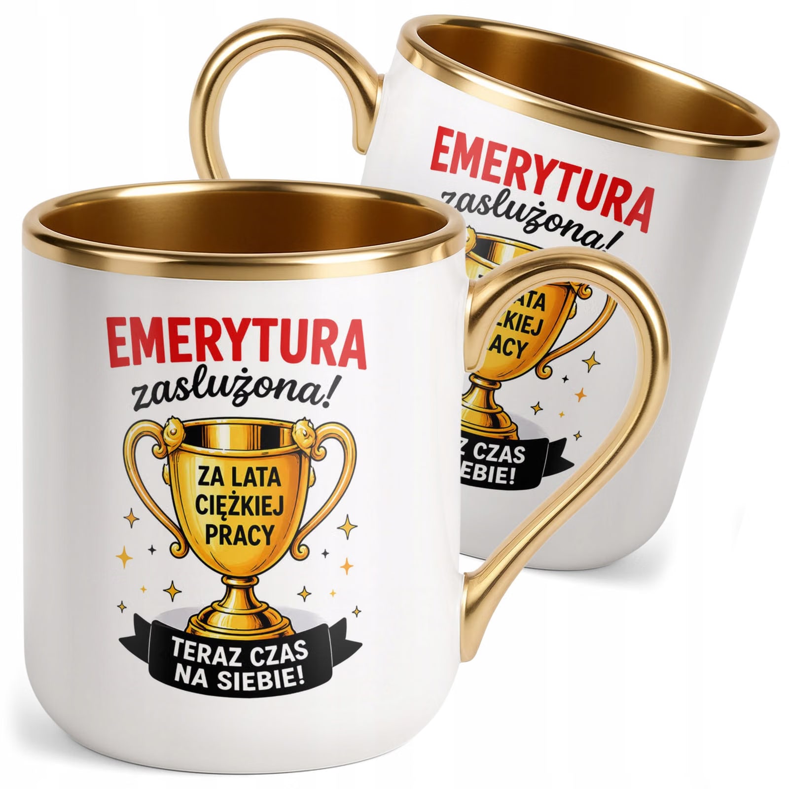 Kubek z nadrukiem Premium Złoty Emerytura Dla Emeryta Emerytki Prezent