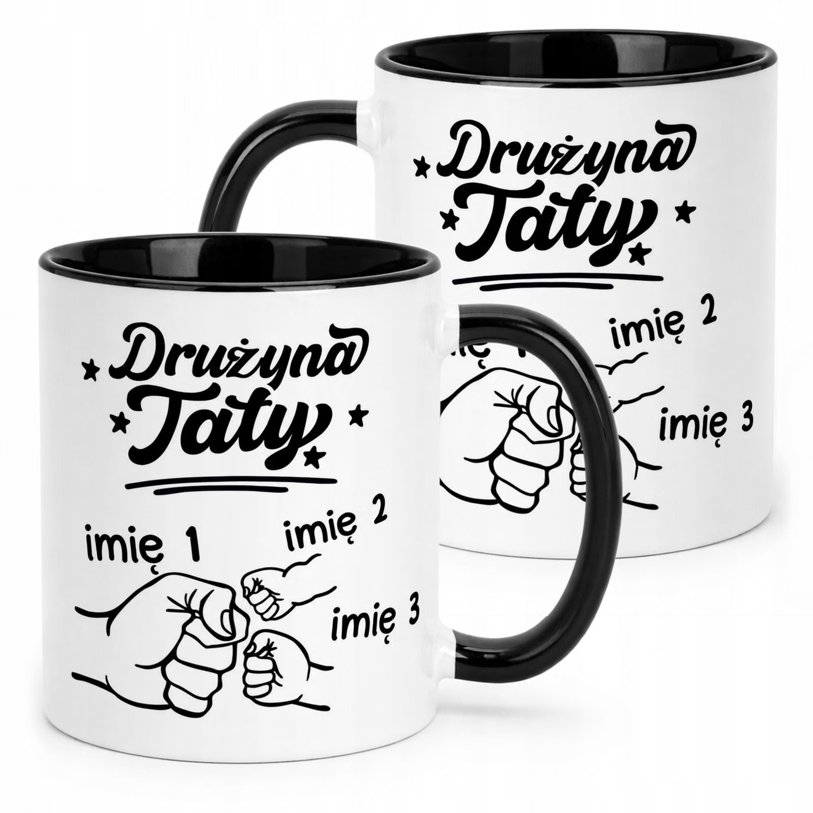 Kubek Czarny Personalizowany Dzień Ojca Najlepsza Drużyna 2 Dzieci