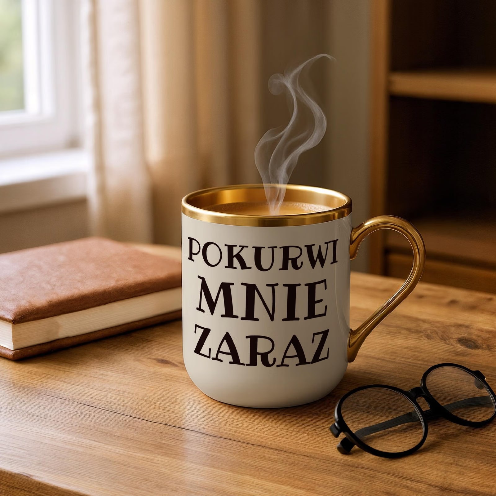Kubek Premium Złoty Ecru Pok**wi Mnie Zaraz Śmieszny Prezent