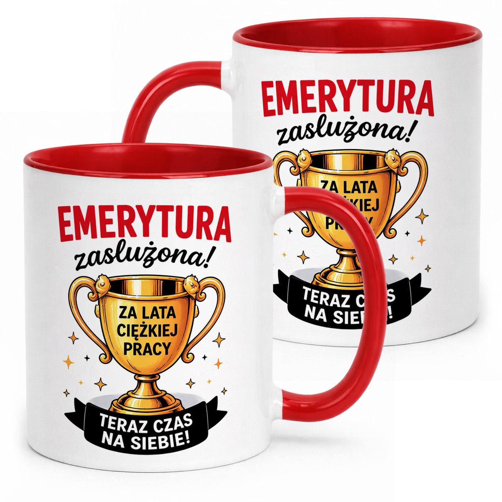 Kubek Czerwony z nadrukiem Emerytura Dla Emeryta Emerytki Upominek Prezent