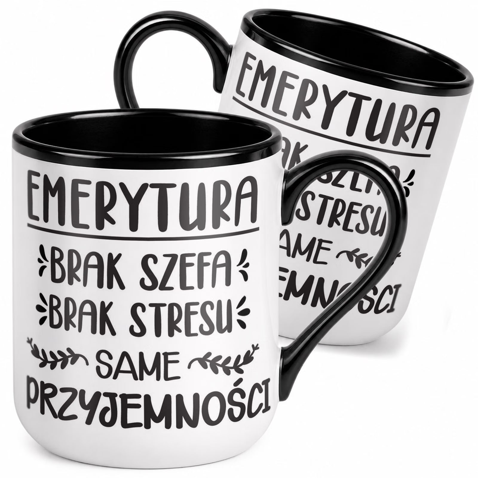 Kubek z nadrukiem Premium Czarny Emerytura Dla Emeryta Upominek Prezent