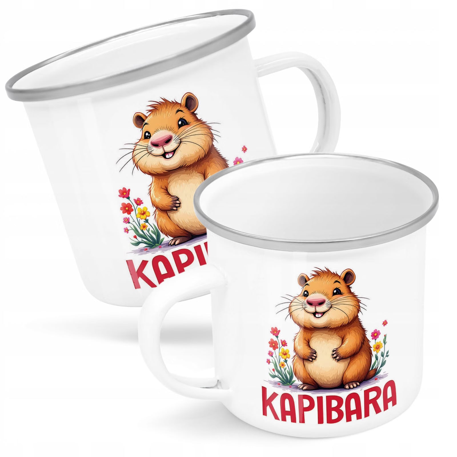 Kubek Emaliowany Kapibara Capybara Zwierzak z Nadrukiem Biały Metalowy