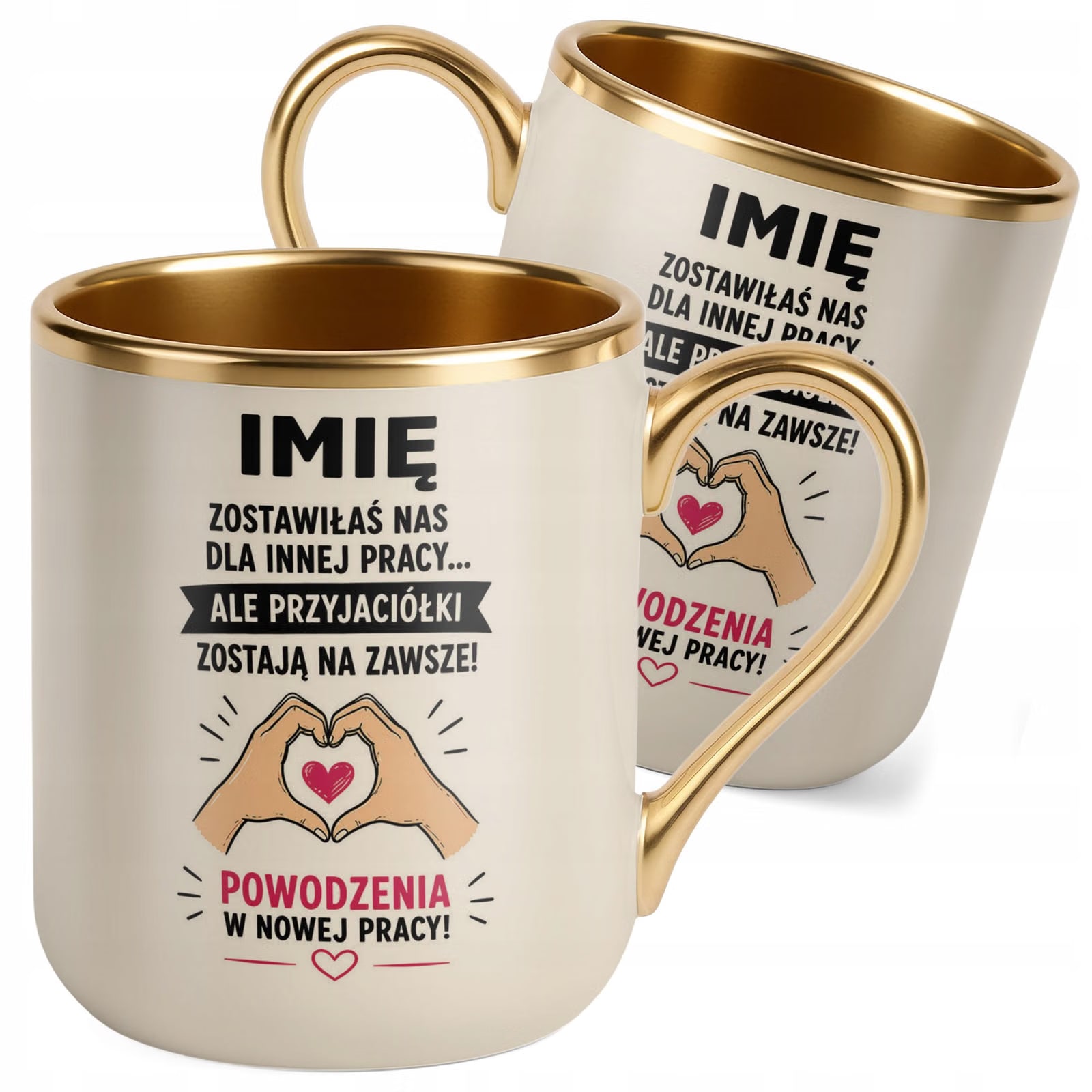 Kubek Personalizowany z nadrukiem Premium Złoty Ecru Odejście z Pracy