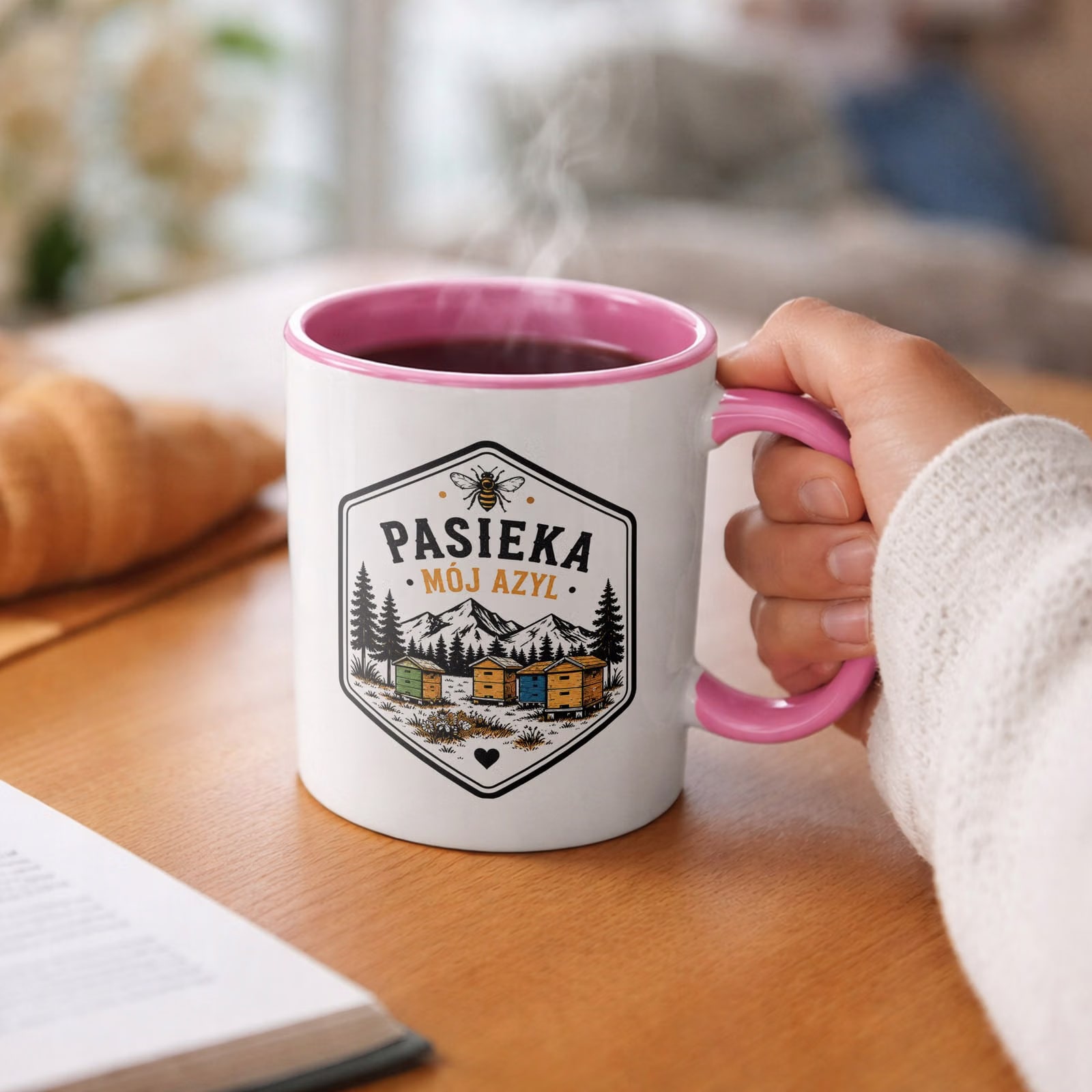 Różowy Kubek z nadrukiem Dla Pszczelarza Szef Pasieki Upominek Prezent