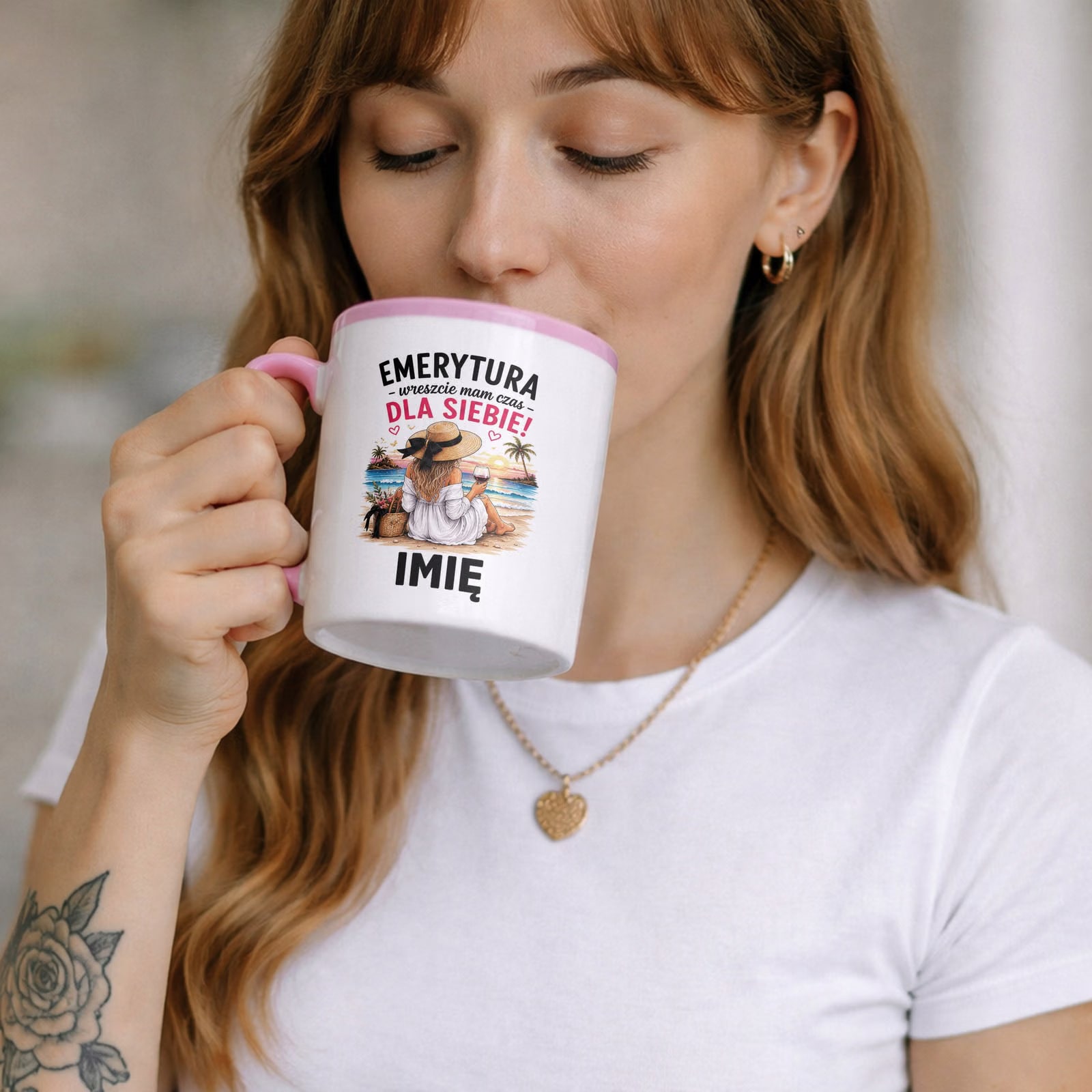 Zestaw Personalizowany Kubek Różowy Poduszka Emerytura Upominek Prezent
