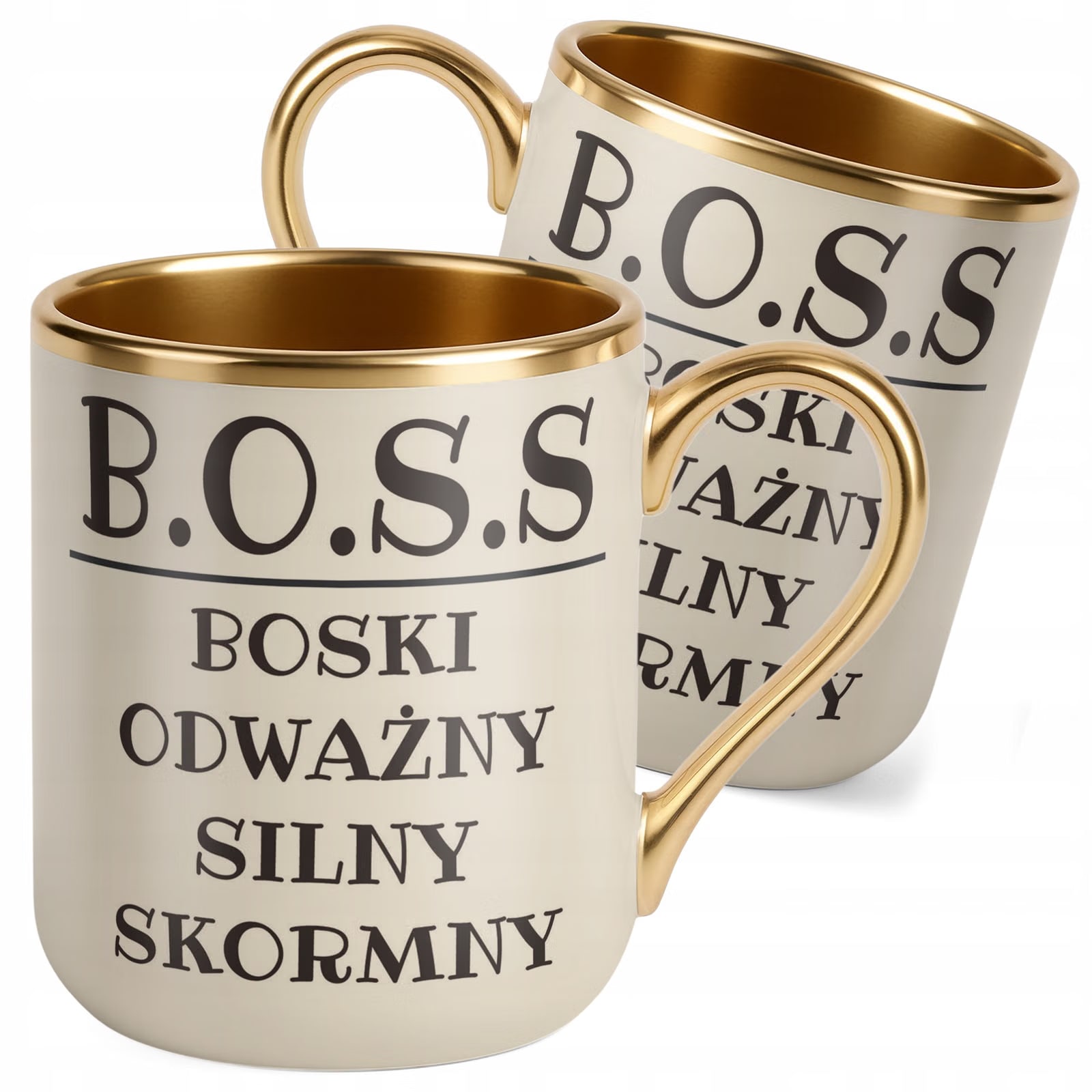 Kubek Premium Złoty Ecru B.O.S.S Dla Mężczyzny Śmieszny Zabawny Prezent