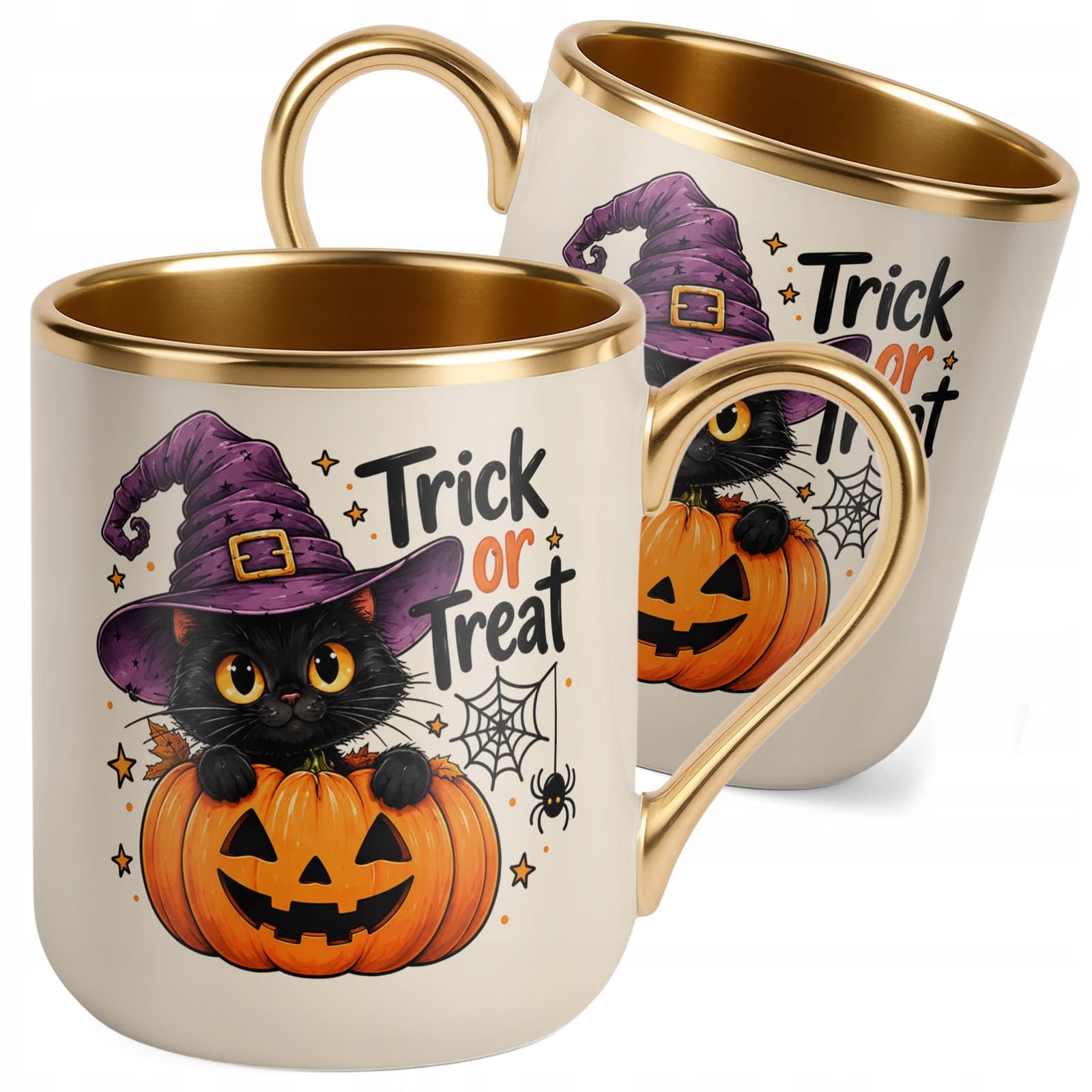 Kubek Premium Złoty Ecru z Nadrukiem Halloween Jesień Prezent