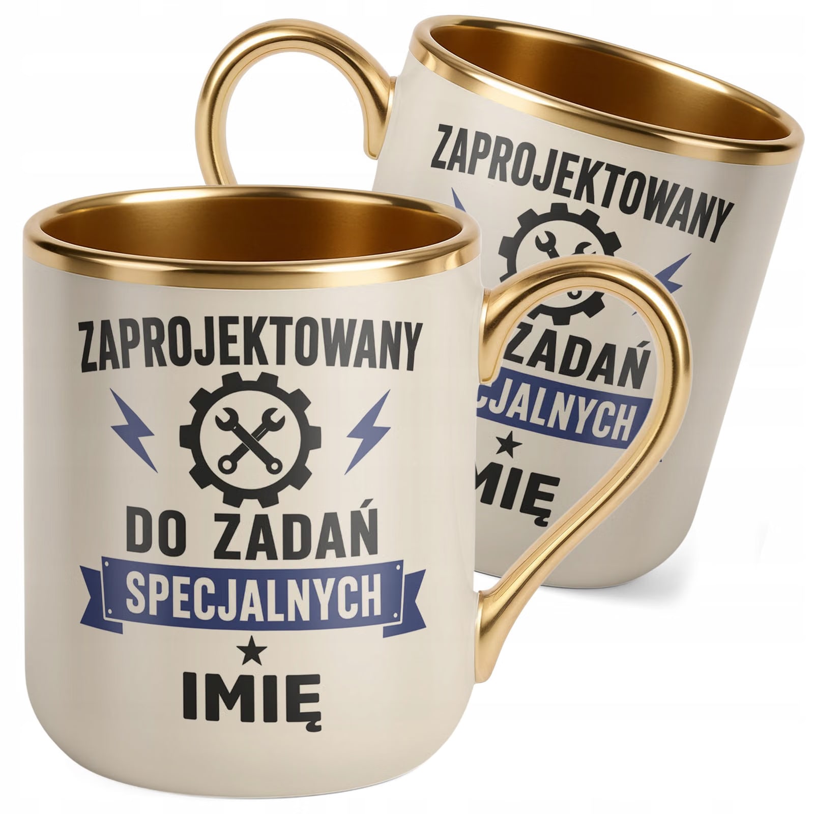 Kubek personalizowany z nadrukiem Premium Złoty Ecru Dzień Chłopaka
