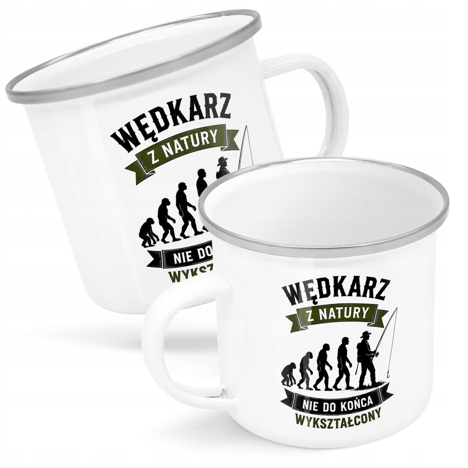 Kubek Emaliowany Dla Wędkarza z Nadrukiem Biały Metalowy Prezent