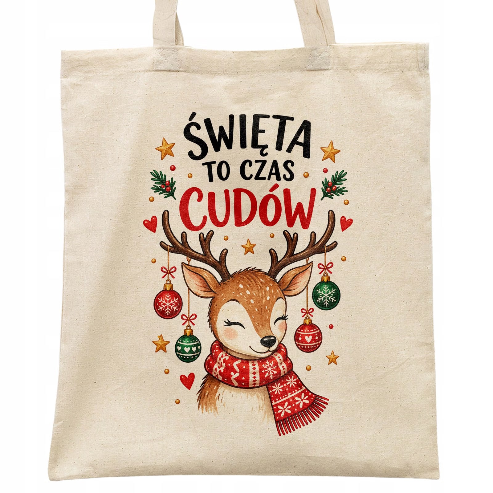 Torba shopper bawełniana świąteczna mikołajki z nadrukiem prezent