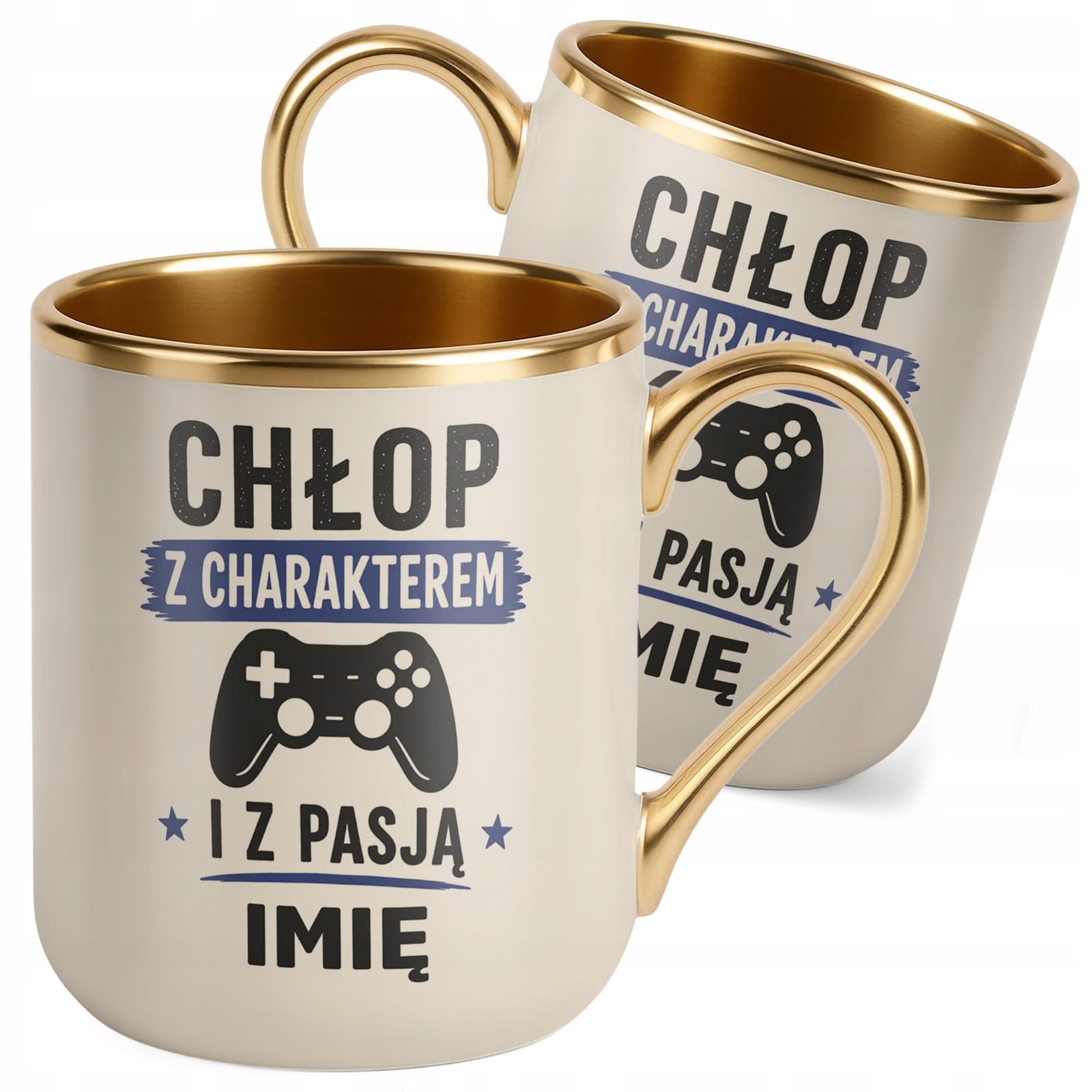 Kubek personalizowany z nadrukiem Premium Złoty Ecru Dzień Chłopaka
