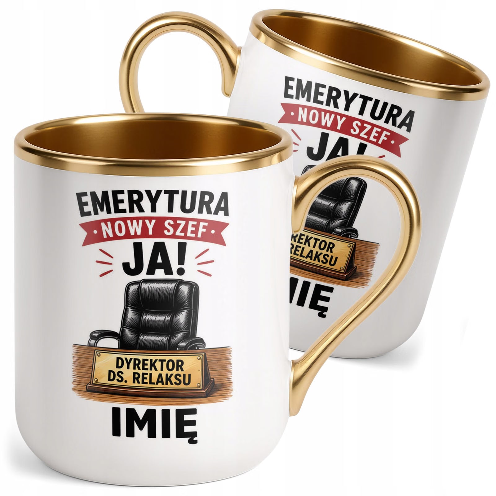 Kubek Personalizowany z nadrukiem Premium Złoty Emerytura Prezent