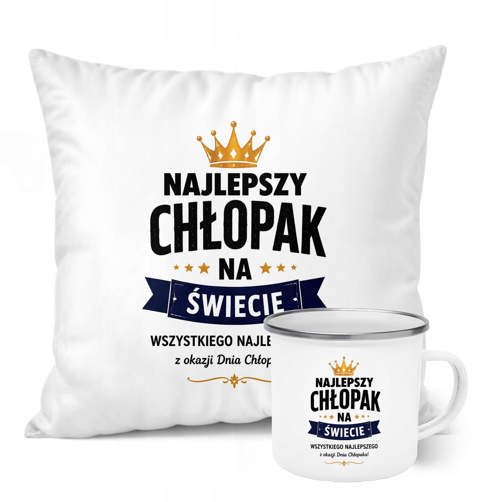 Zestaw Kubek Emaliowany Poduszka Dzień Chłopaka Z Nadrukiem