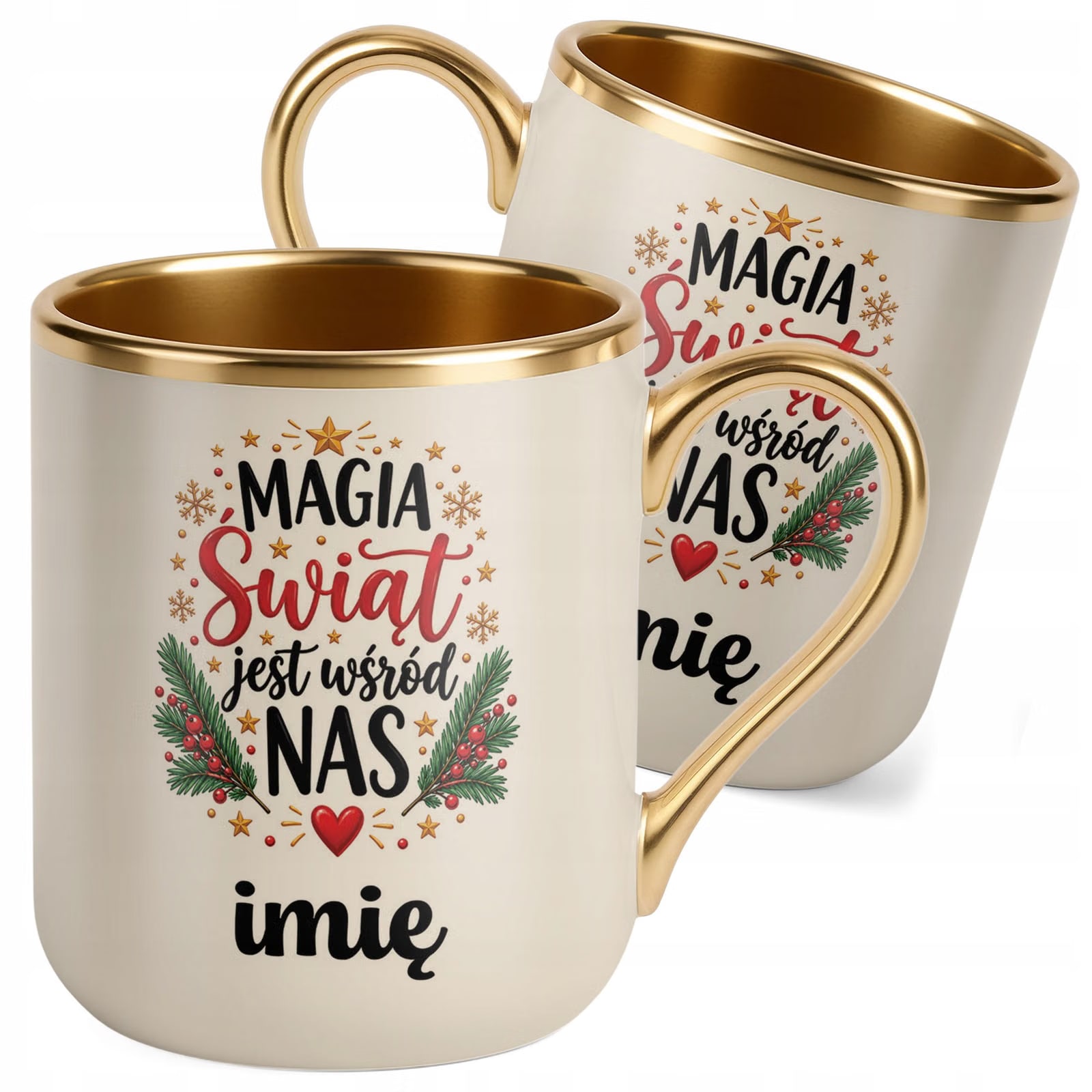 Kubek Personalizowany Premium Złoty Ecru Boże Narodzenie Święta Prezent