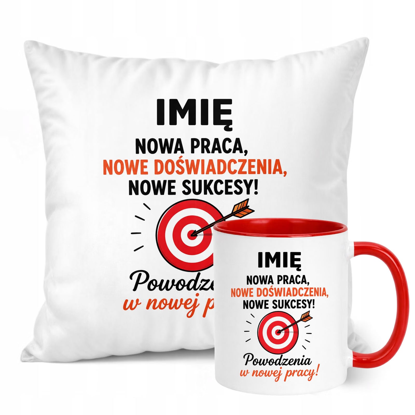 Zestaw Personalizowany Kubek Czerwony Poduszka Odejście z Pracy Prezent