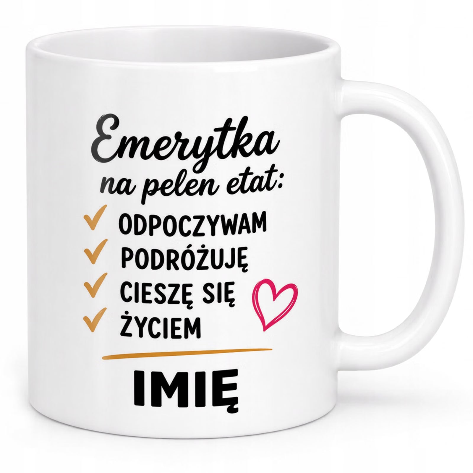 Biały Kubek Personalizowany z Nadrukiem Emerytura Dla Emerytki Prezent