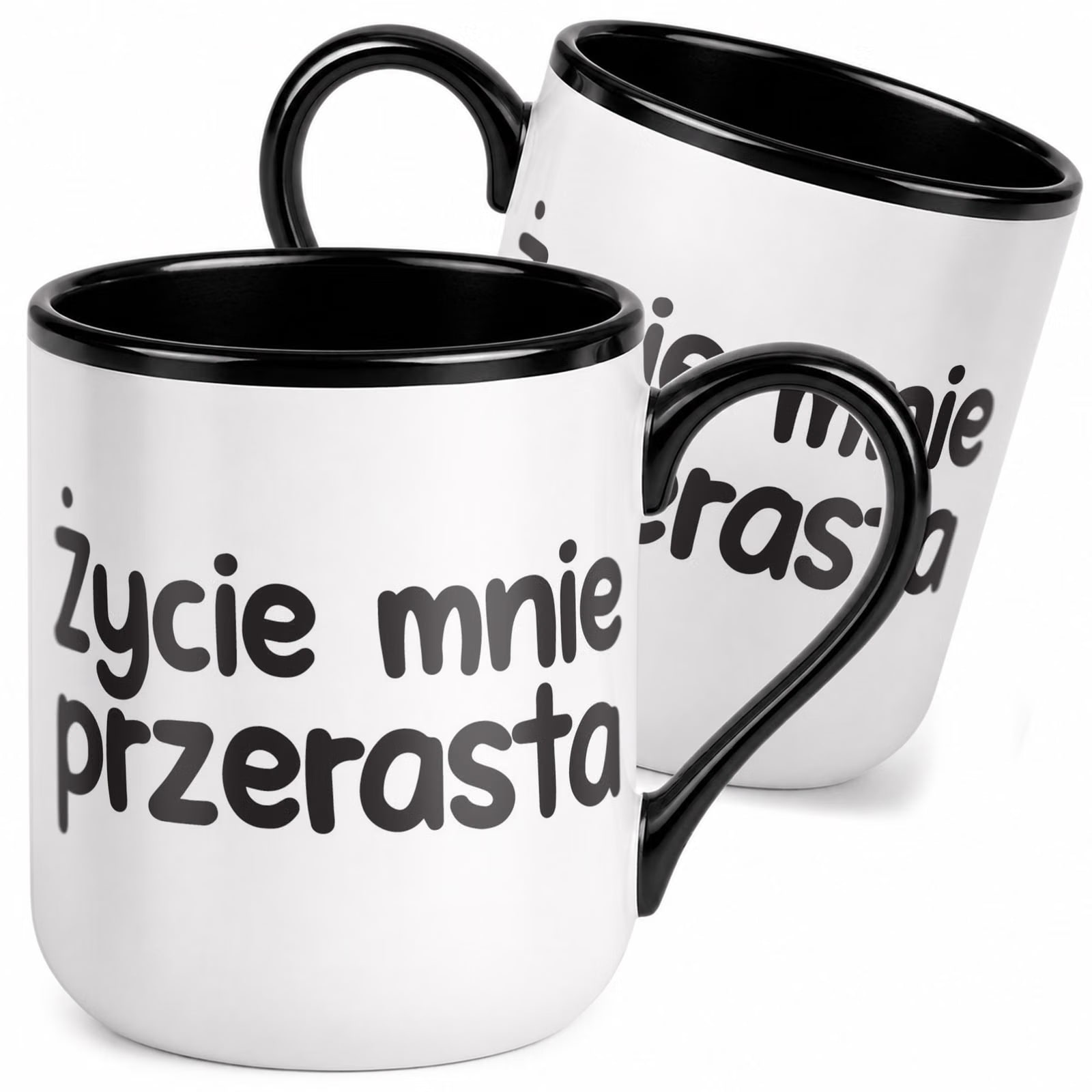 Kubek z nadrukiem Premium Czarny Życie Mnie Przerasta Upominek Prezent