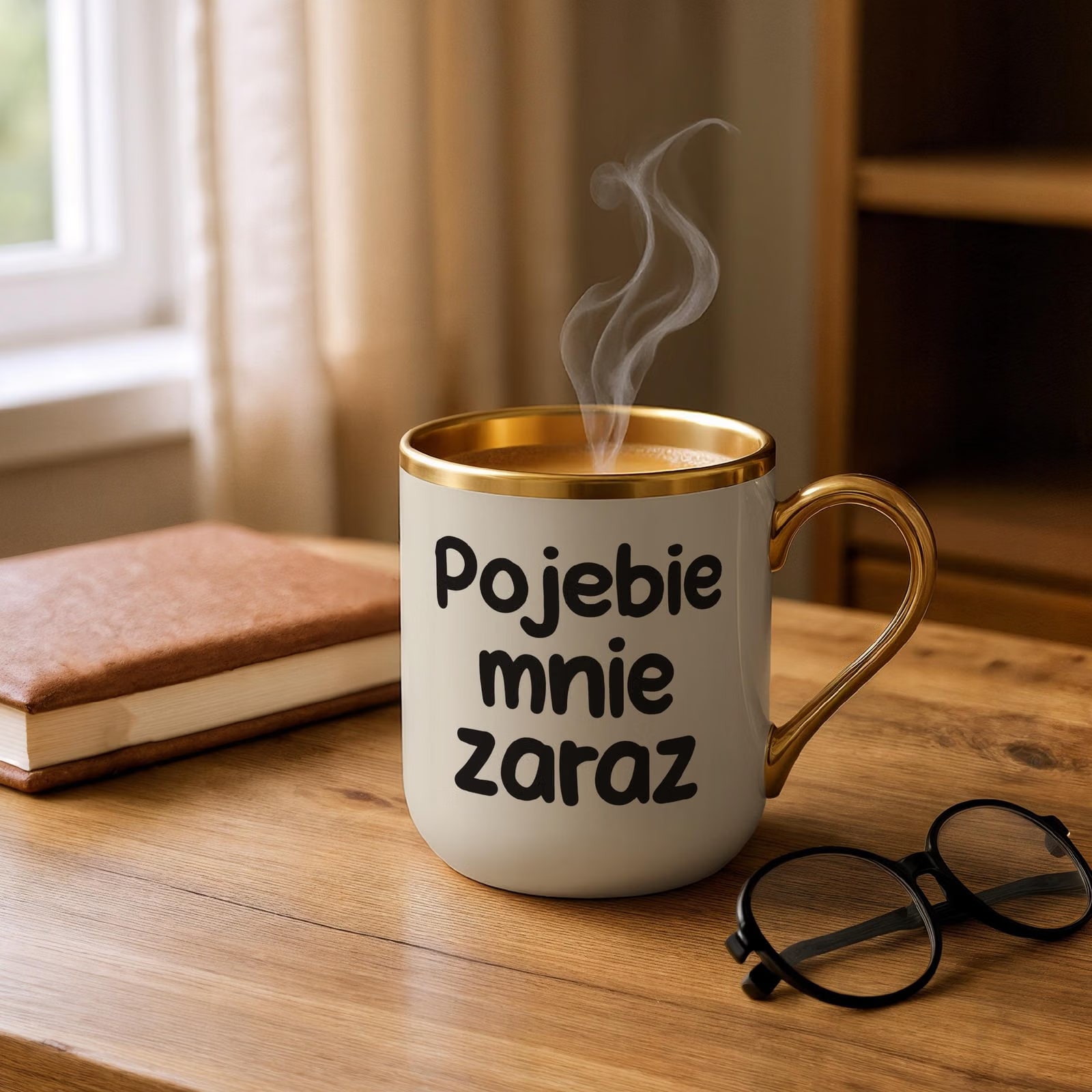Kubek Premium Złoty Ecru Poje**e Mnie Zaraz Śmieszny Zabawny