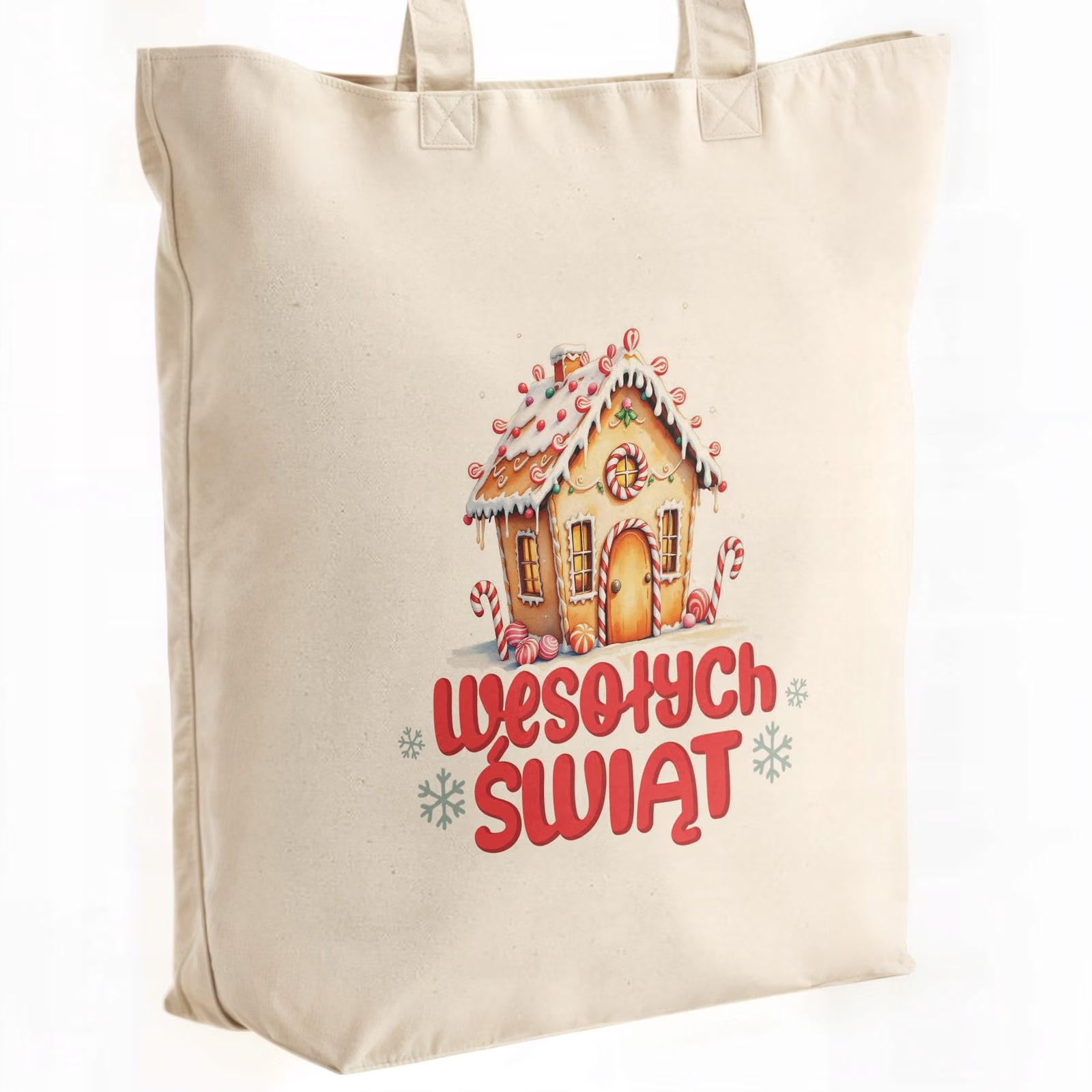 Torba shopper bawełniana premium świąteczna na zakupy z nadrukiem