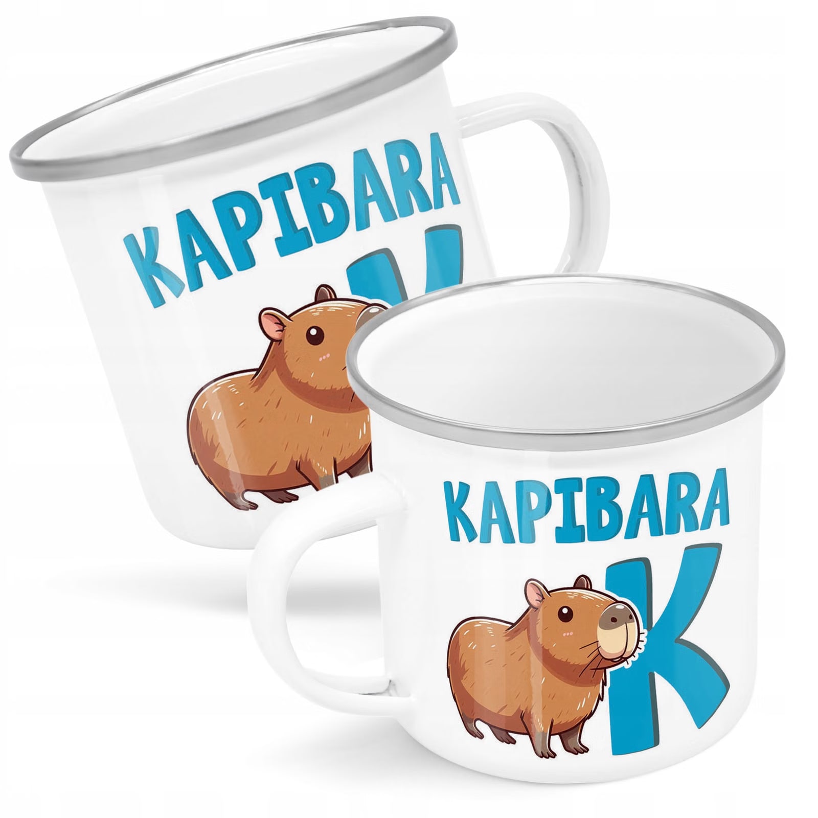 Kubek Emaliowany Kapibara Capybara Zwierzak z Nadrukiem Biały Metalowy