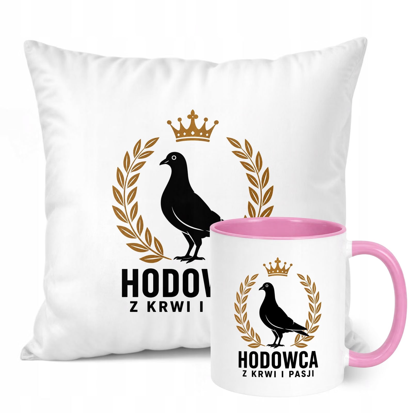 Zestaw Kubek Różowy Poduszka Z Nadrukiem Dla Gołębiarza Prezent