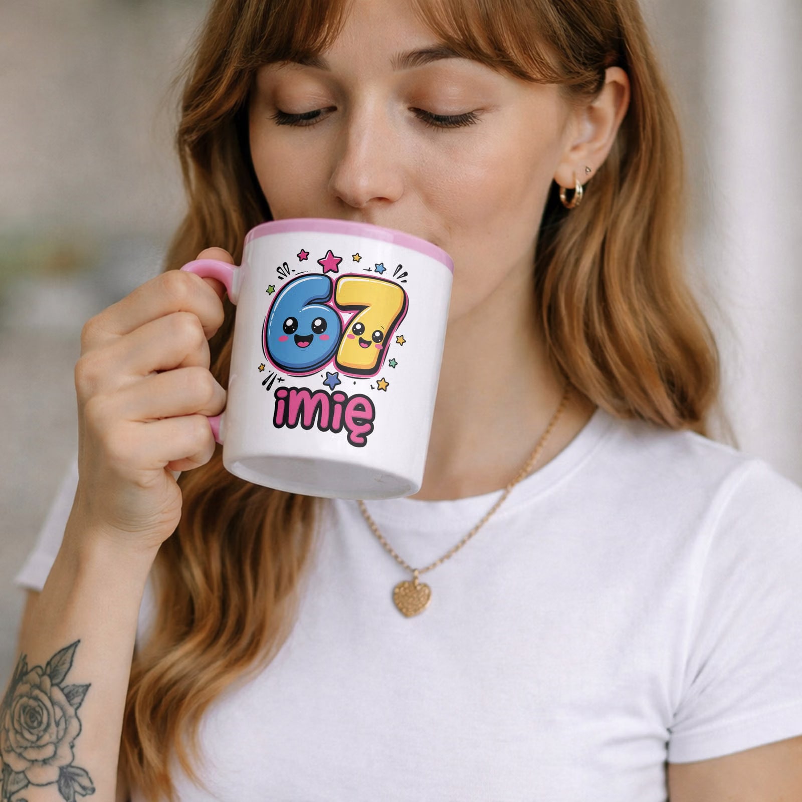Zestaw Personalizowany Plecak Worek Kubek Różowy 67 Six Seven Prezent