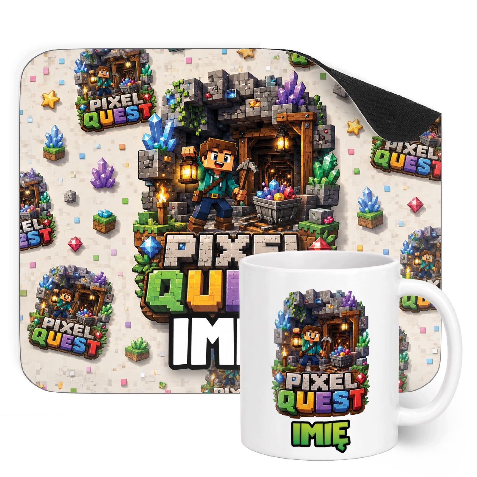 Zestaw personalizowany Kubek Podkładka pod mysz gra Pixel Quest