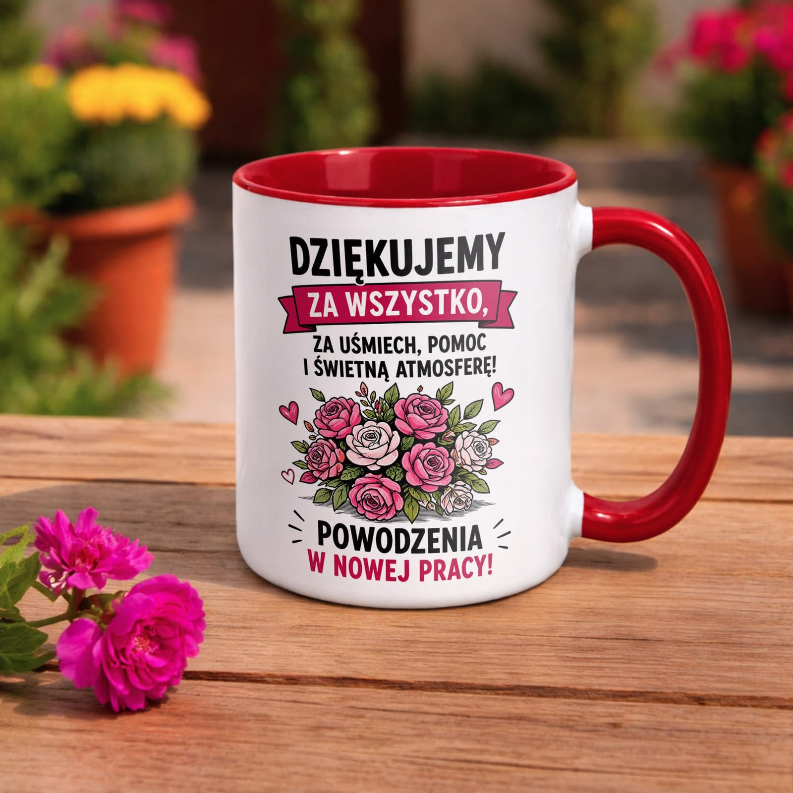Kubek Czerwony z nadrukiem Pożegnanie Odejście z Pracy Dla Koleżanki