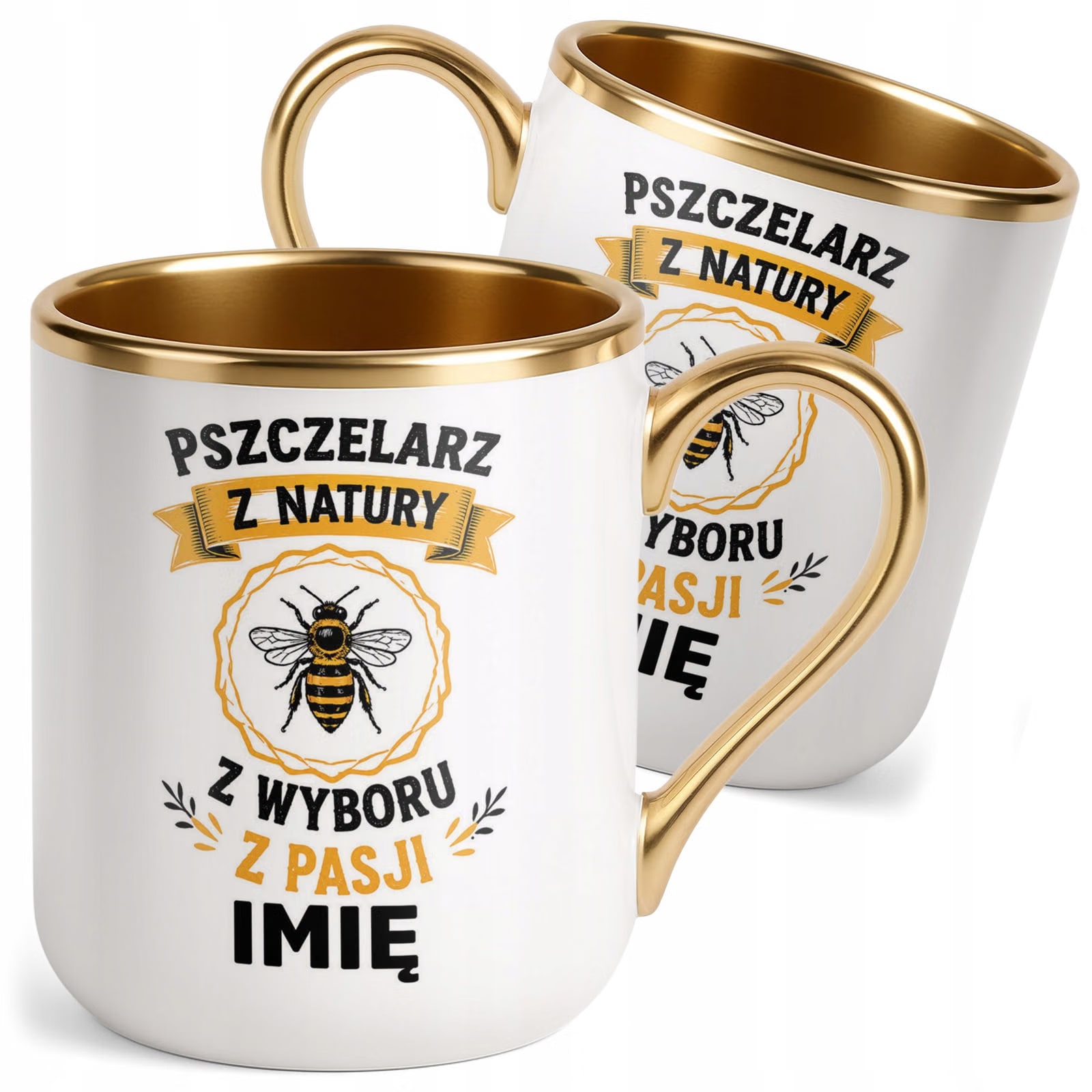 Kubek Personalizowany z nadrukiem Premium Złoty Dla Pszczelarza Prezent