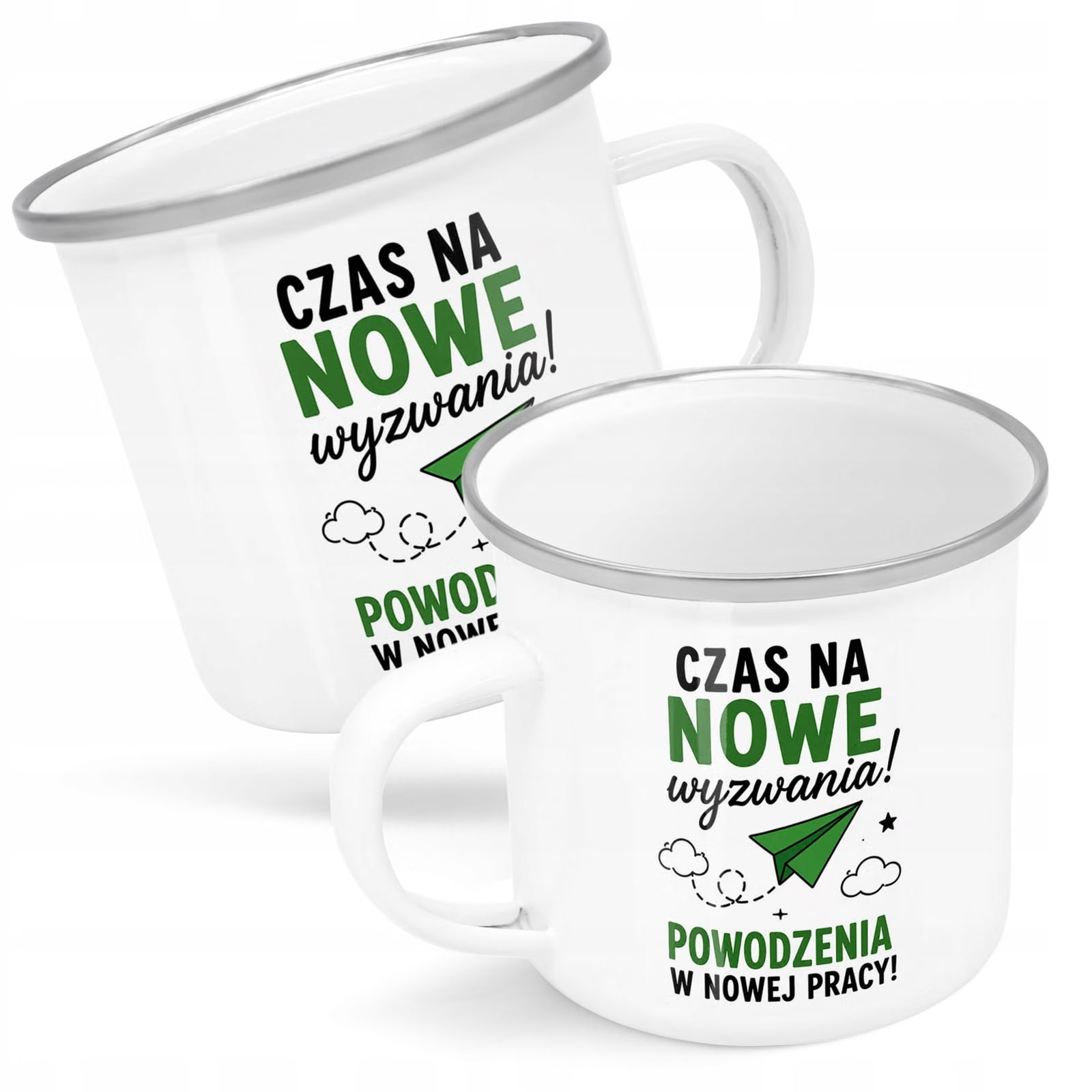 Kubek Emaliowany Odejście z Pracy z Nadrukiem Biały Metalowy Prezent