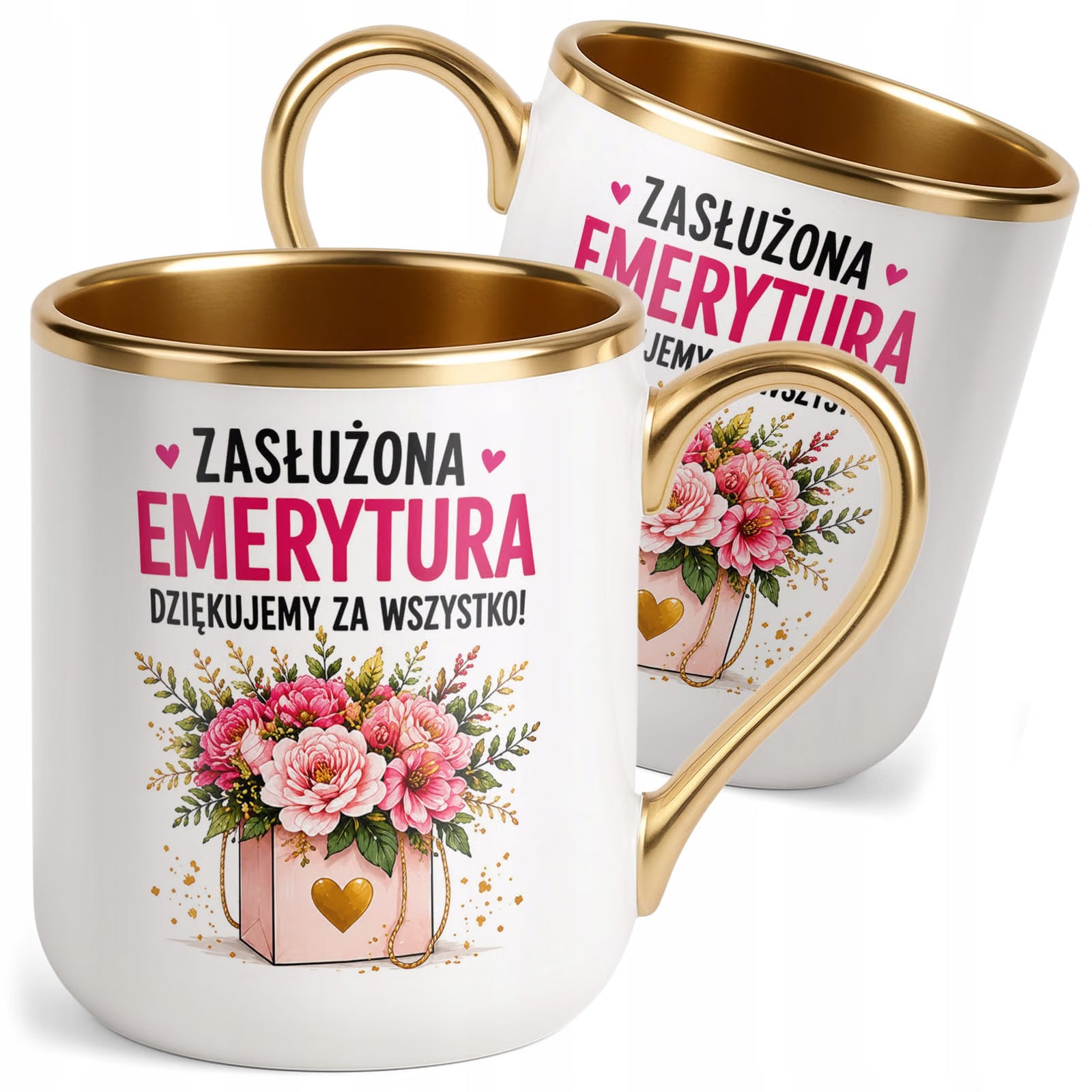Kubek z nadrukiem Premium Złoty Emerytura Dla Emerytki Upominek Prezent