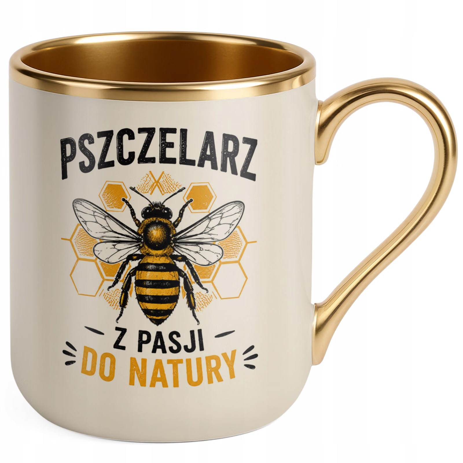 Kubek z nadrukiem Premium Złoty Ecru Dla Pszczelarza Szef Pasieki Prezent