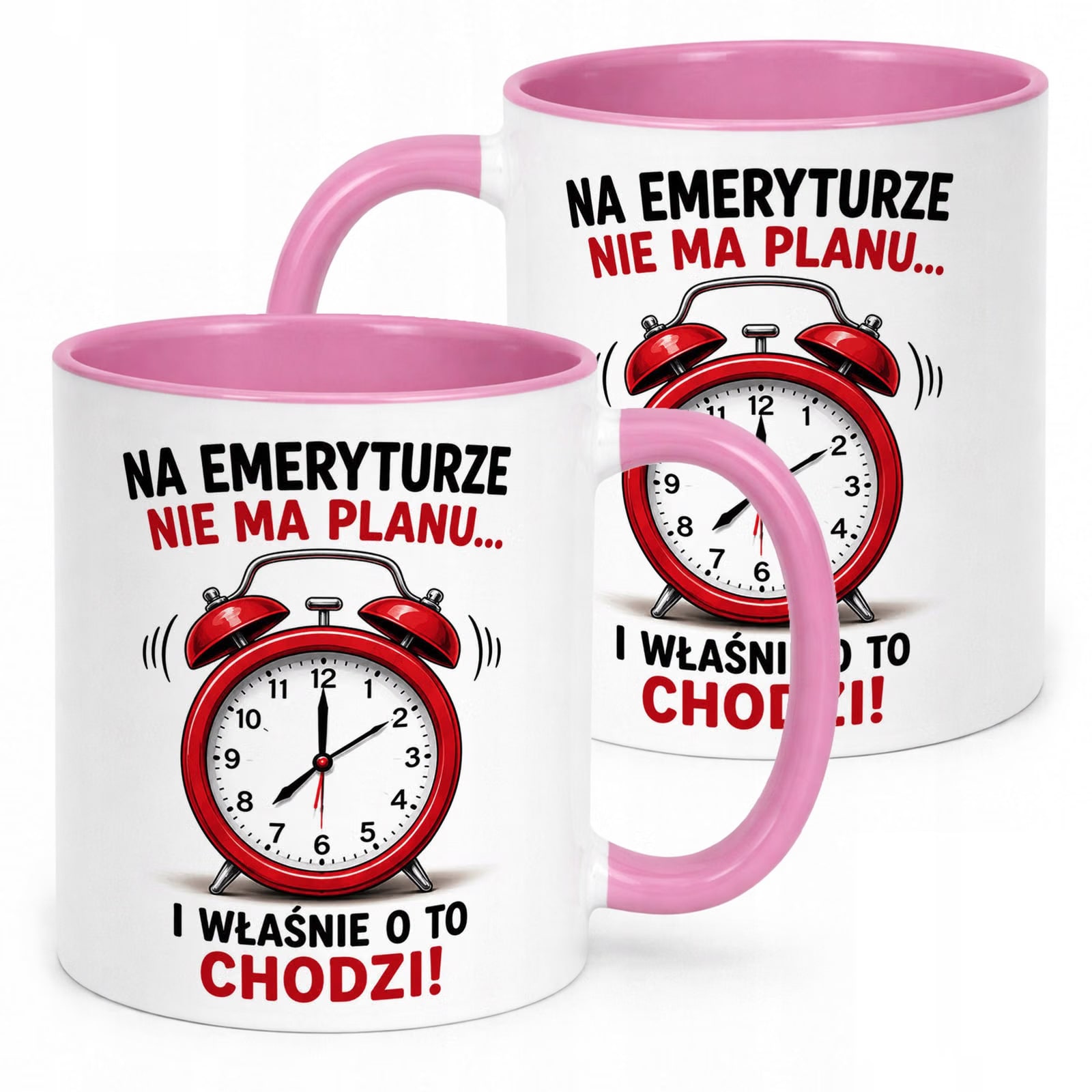 Kubek Różowy z nadrukiem Emerytura Dla Emeryta Emerytki Upominek Prezent