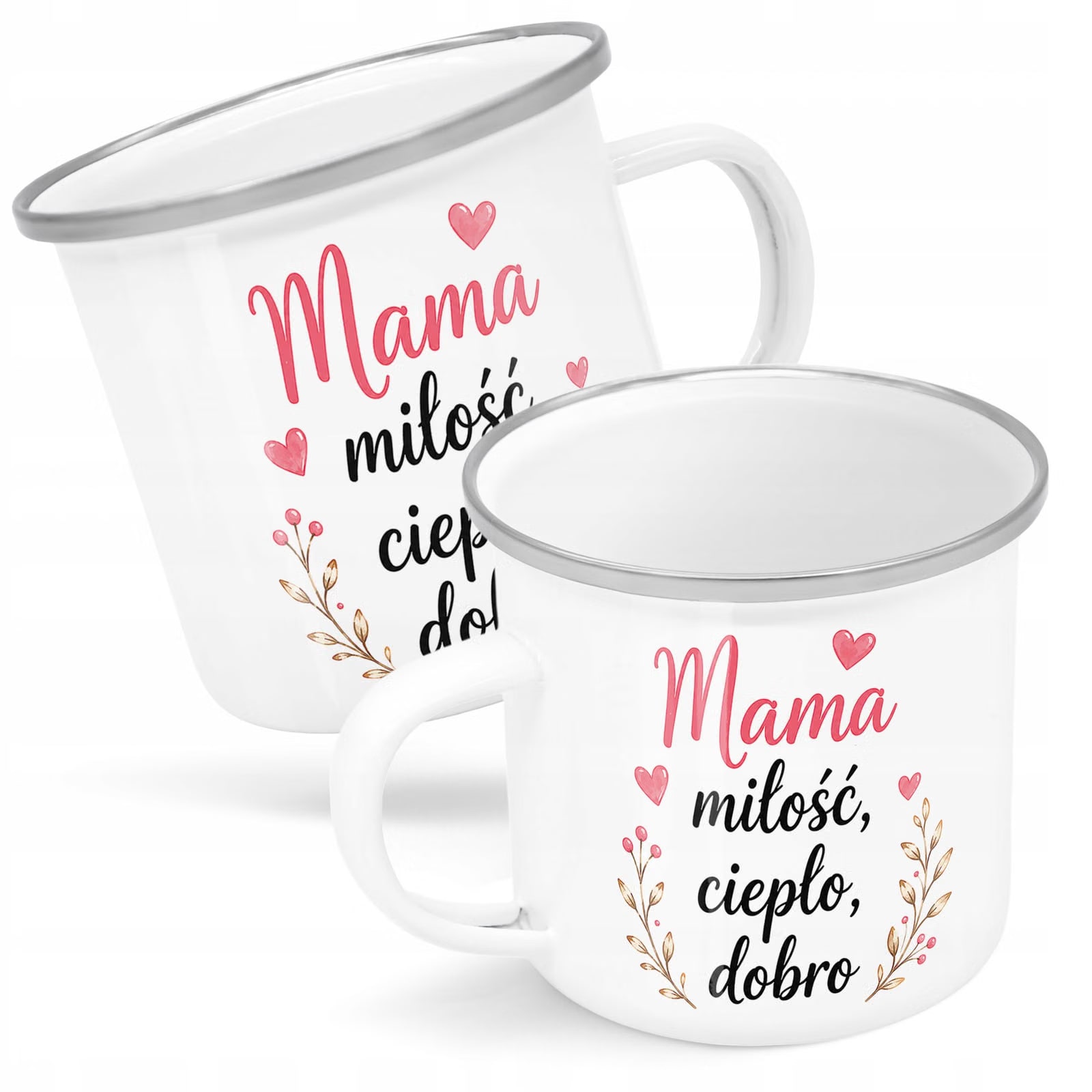 Kubek Emaliowany dla mamy Dzień Matki wyjątkowy z Nadrukiem Biały Metalowy