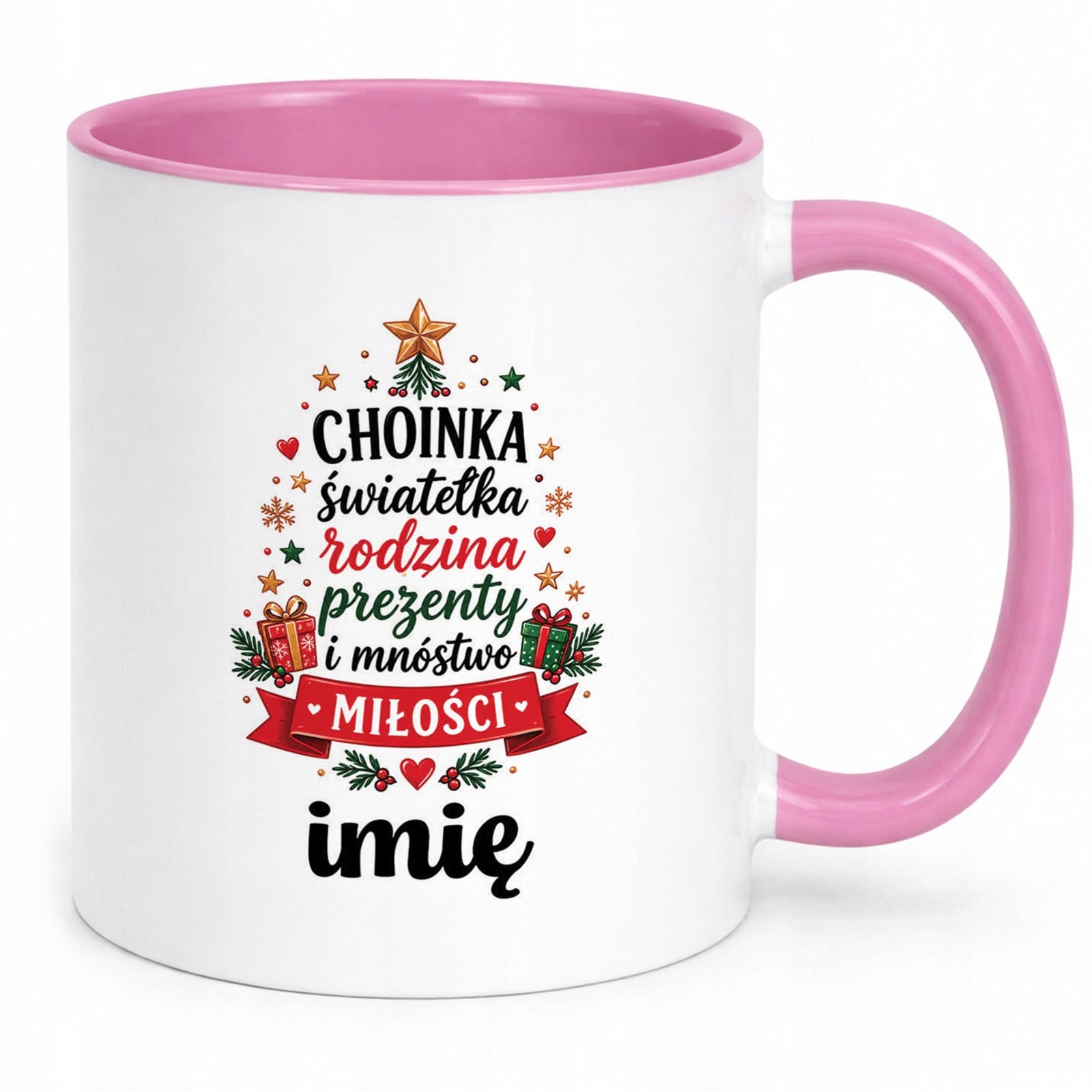 Kubek Różowy Personalizowany z Nadrukiem Boże Narodzenie Święta Prezent