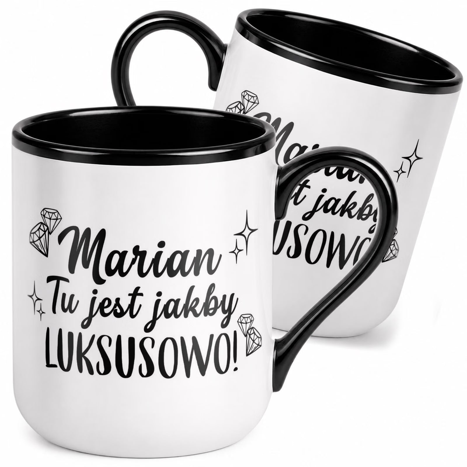 Kubek z nadrukiem Premium Czarny Marian Tu Jest Jakby Luksusowo Prezent