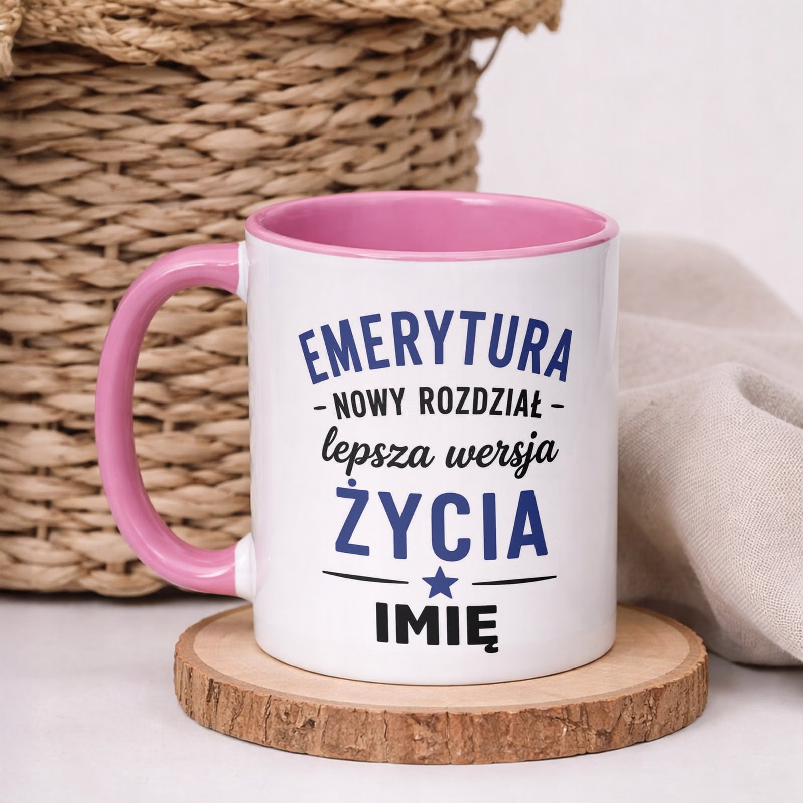 Kubek Różowy Personalizowany z Nadrukiem Emerytura Dla Emeryta Prezent