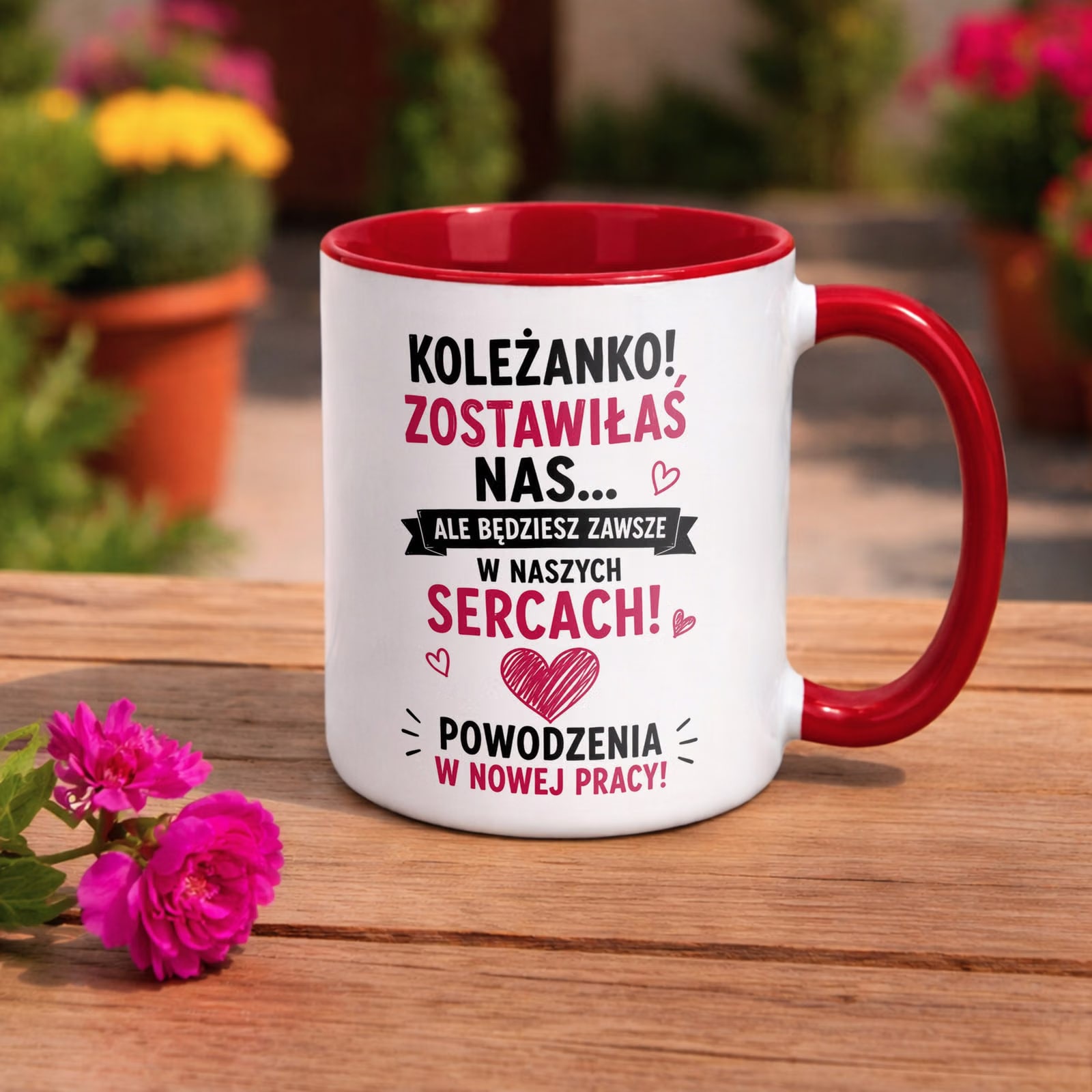 Kubek Czerwony z nadrukiem Pożegnanie Odejście z Pracy Dla Koleżanki
