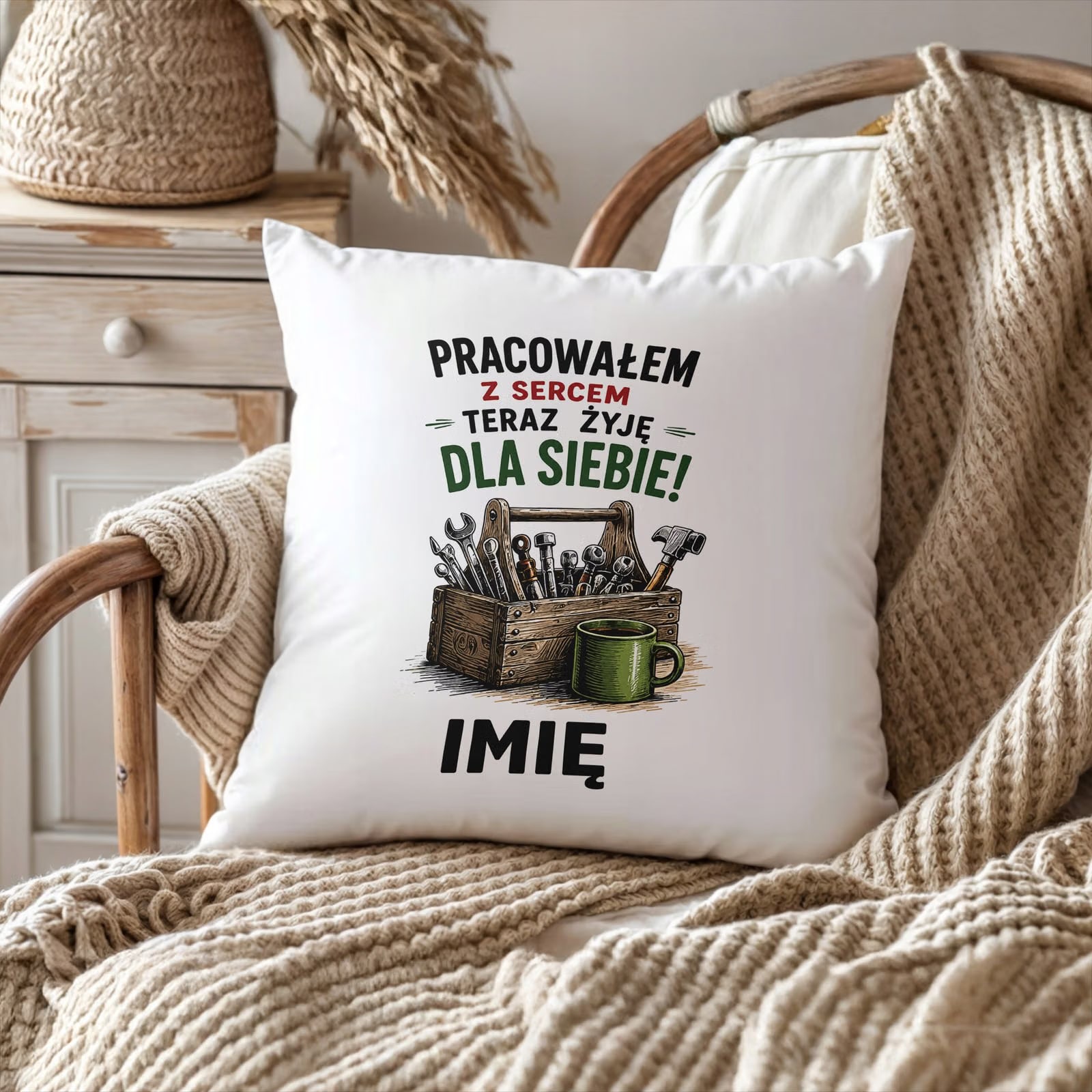 Poduszka Jasiek Personalizowana 38x38cm z Nadrukiem Emerytura Prezent