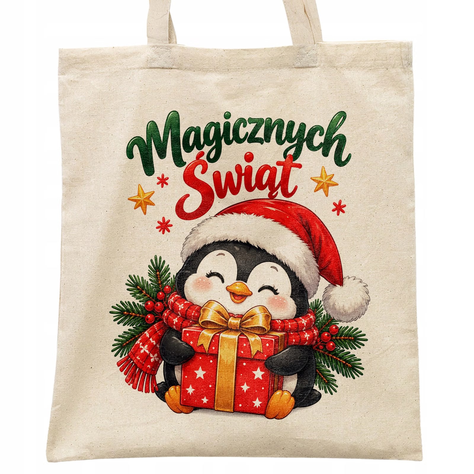Torba shopper bawełniana świąteczna na zakupy z nadrukiem prezent