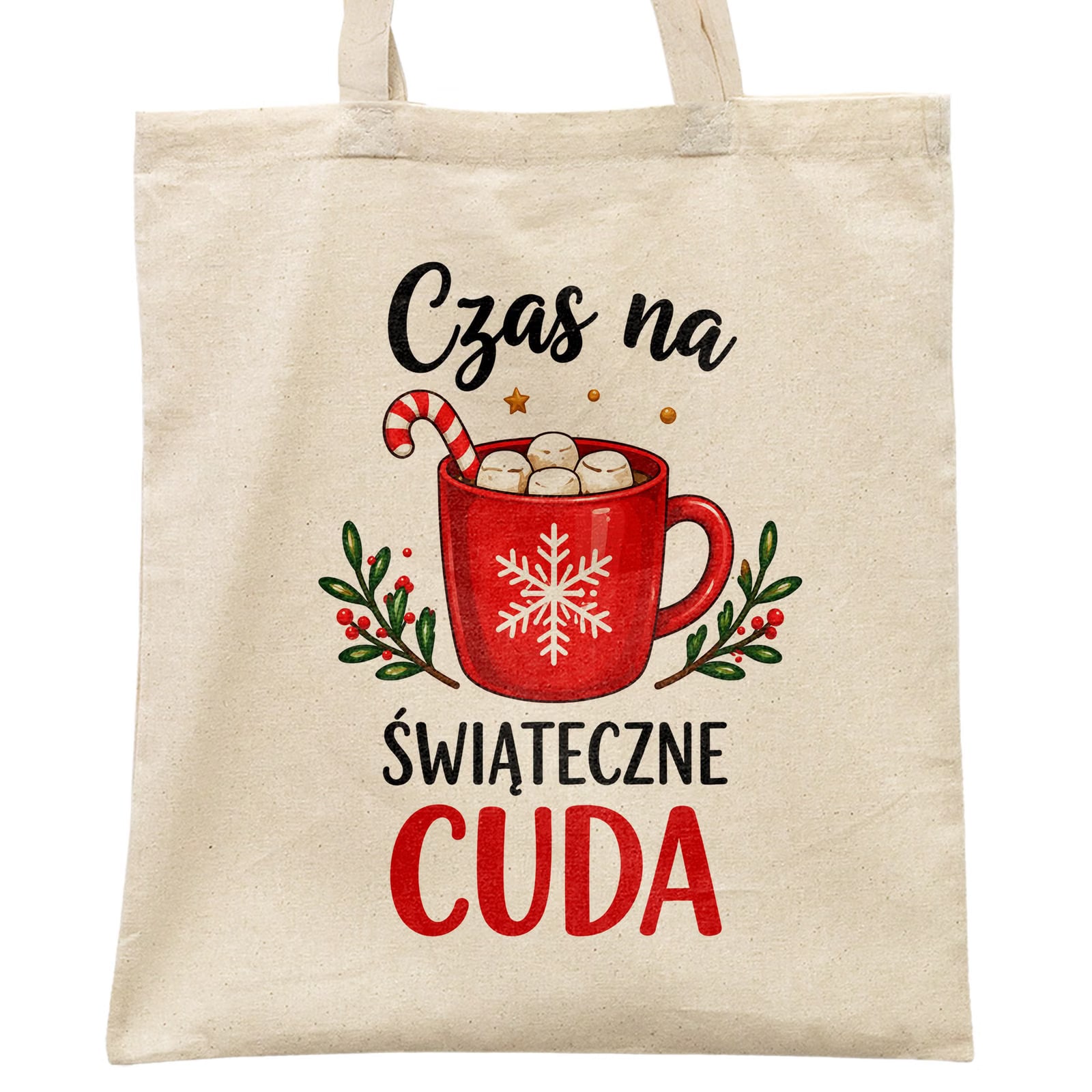 Torba shopper bawełniana świąteczna na zakupy z nadrukiem prezent