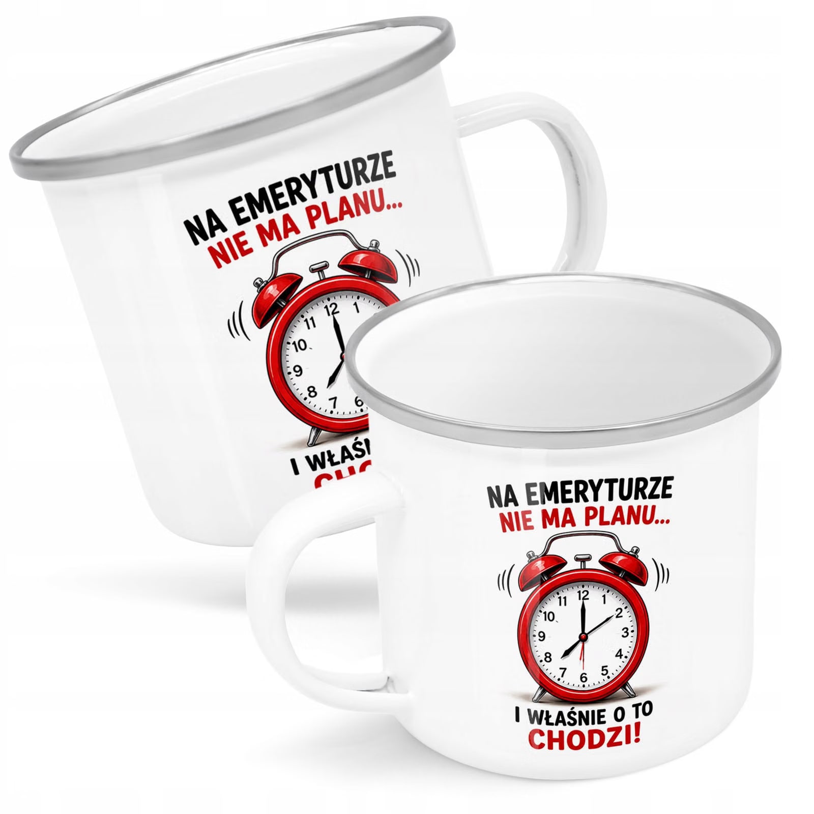 Kubek Emaliowany Emerytura z Nadrukiem Biały Metalowy Prezent