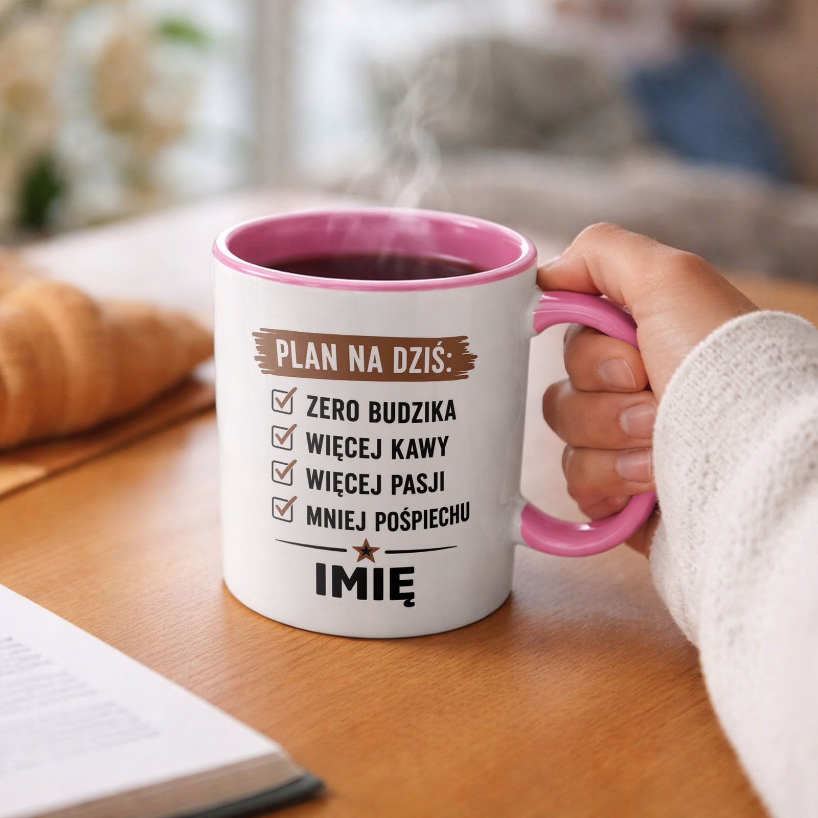 Kubek Różowy Personalizowany z Nadrukiem Emerytura Dla Emeryta Prezent