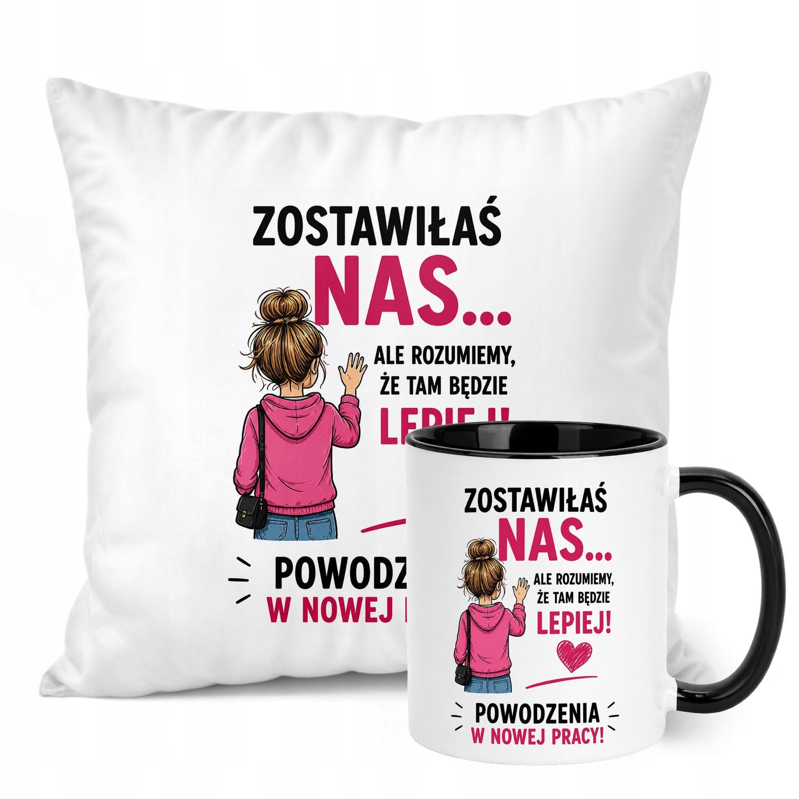 Zestaw Kubek Czarny Poduszka Z Nadrukiem Odejście z Pracy Prezent