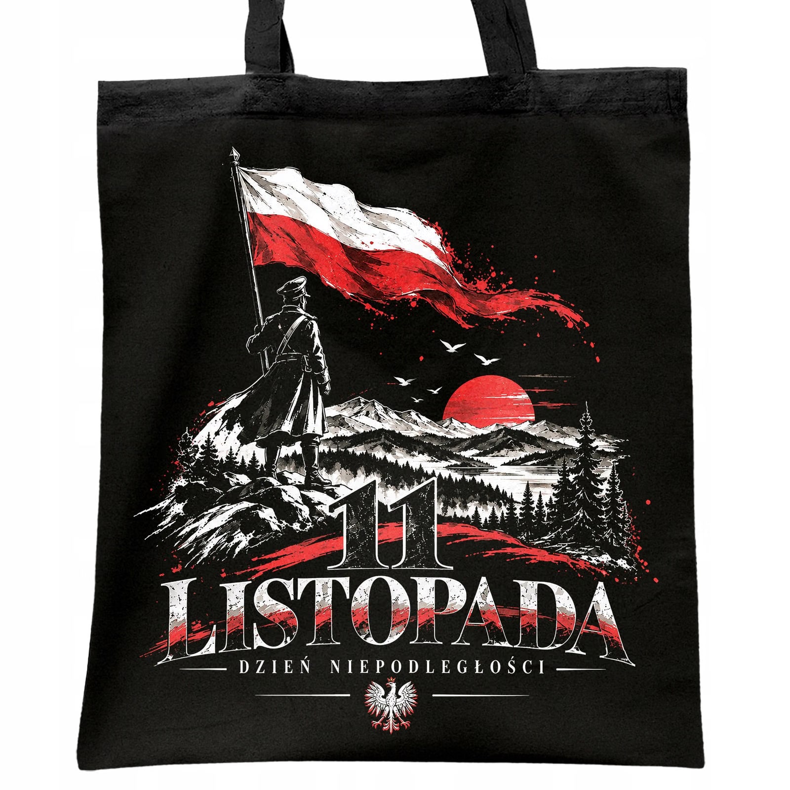 Torba shopper czarna patriotyczna święto niepodległości z nadrukiem