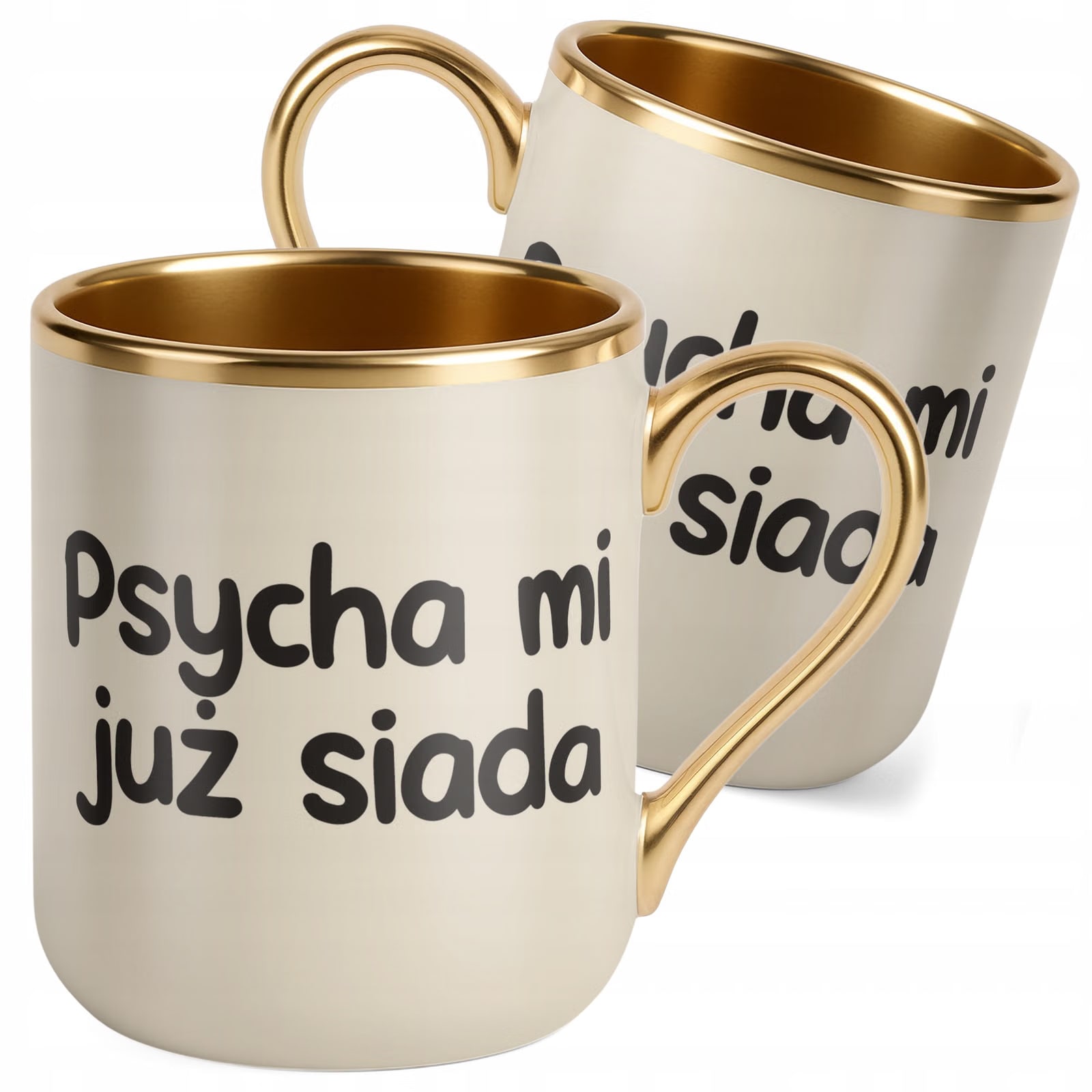 Kubek Premium Złoty Ecru Psycha Mi Już Siada Śmieszny Zabawny